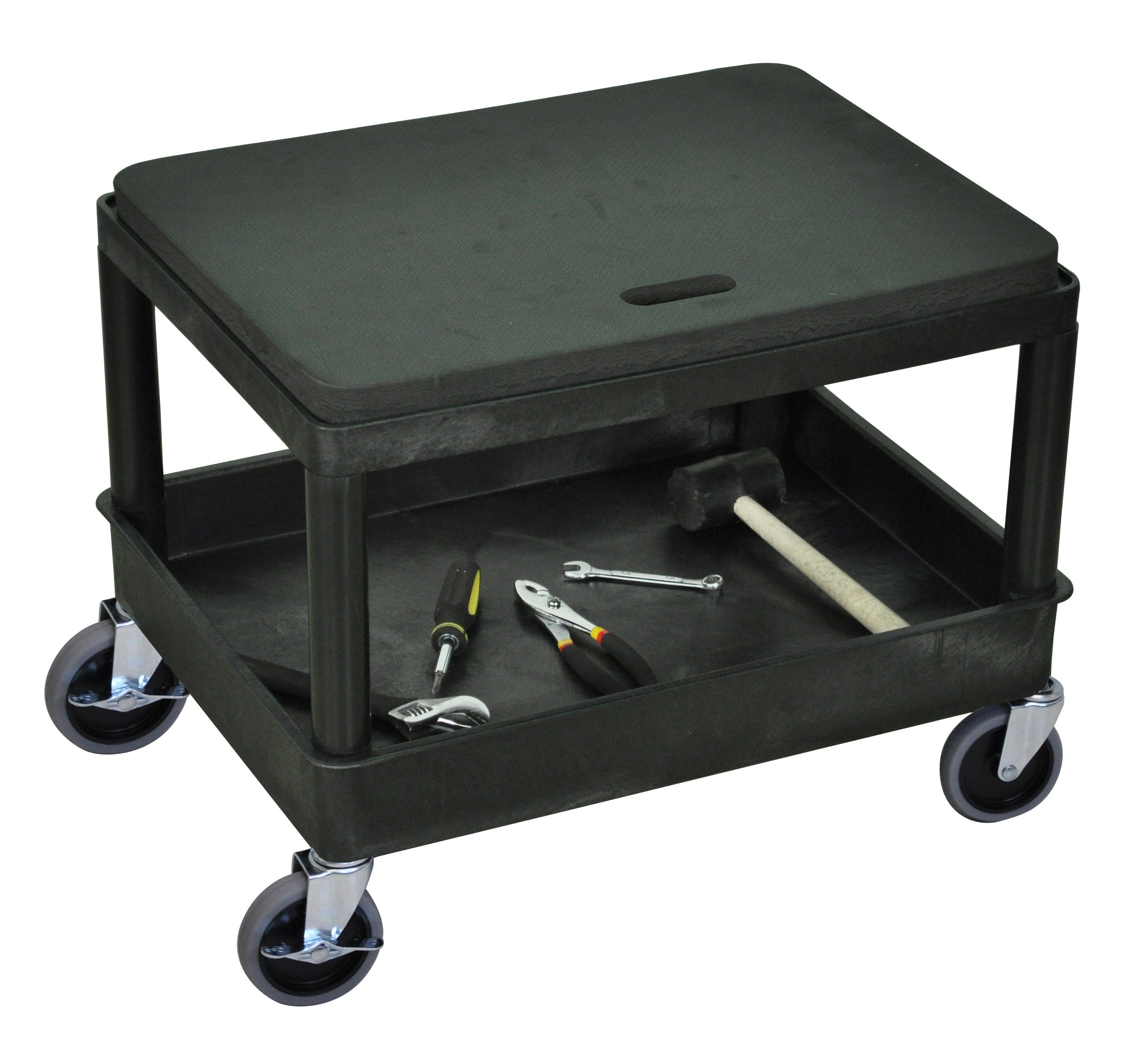 Luxor Black Mobile Mechanics Seat - Heavy Duty Rolling Stool for Auto Repair, Garage Work & DIY Projects - Adjustable Height & Swivel Cushion - Perfect for Mechanics, Technicians & Home Workshops