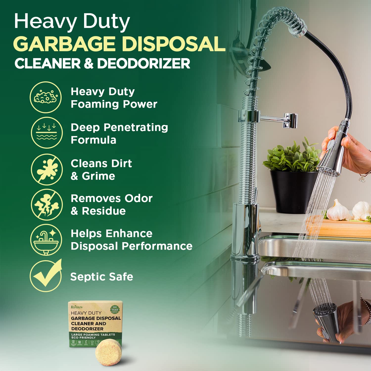 **Eco-Friendly Dishwasher & Garbage Disposal Cleaning Tablets - 12 Month Supply | Deep Clean, Deodorize & Freshen for Sparkling Dishes & Odor-Free Sink**    *(Perfect for kitchens, RVs, apartments & eco-conscious homes!)*