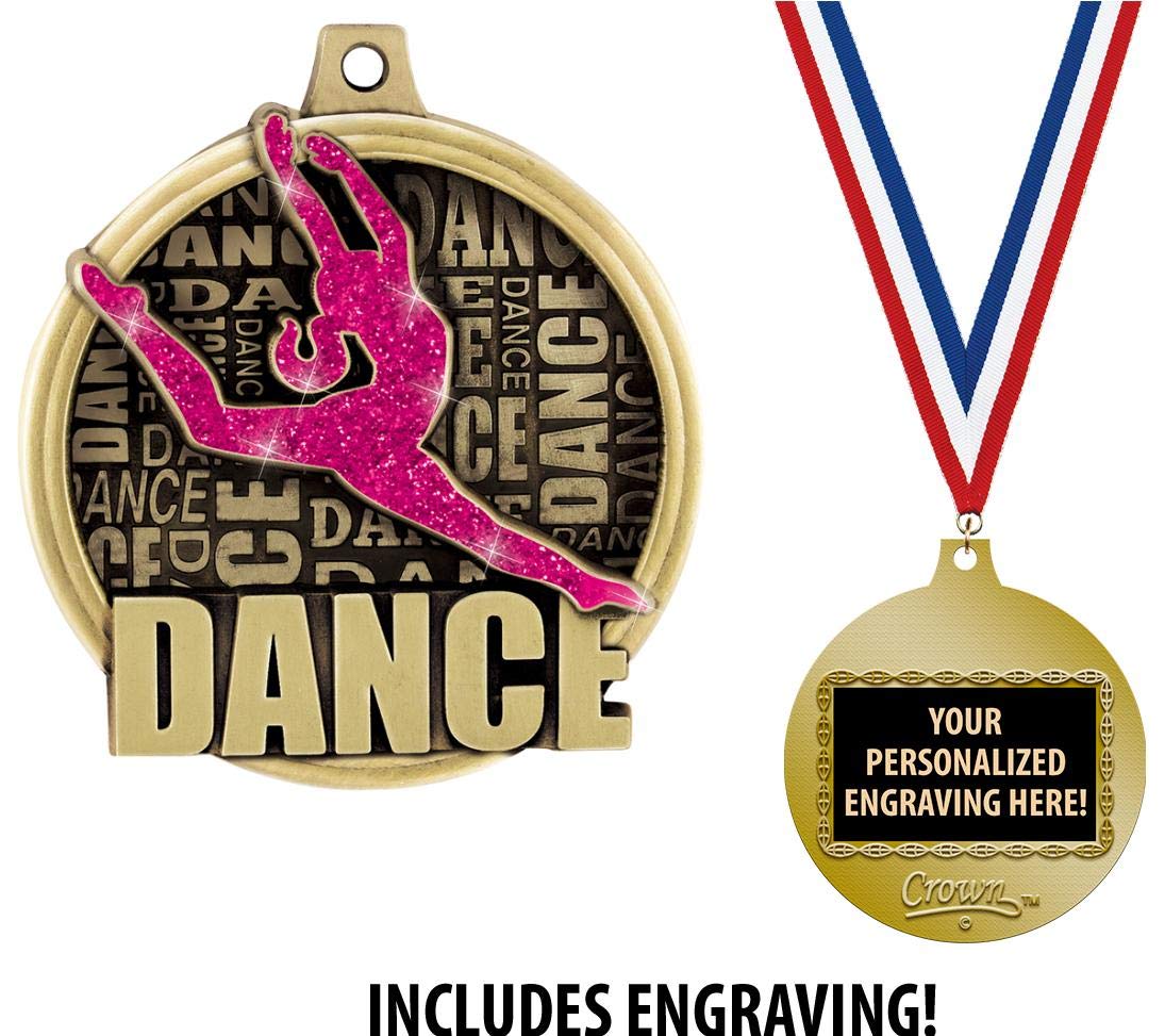 Custom Dance Medals 2 Inch - Personalized Engraved Dance Awards with Free Neck Ribbon - Perfect for Dance Competitions, Recitals & Ballet Performances