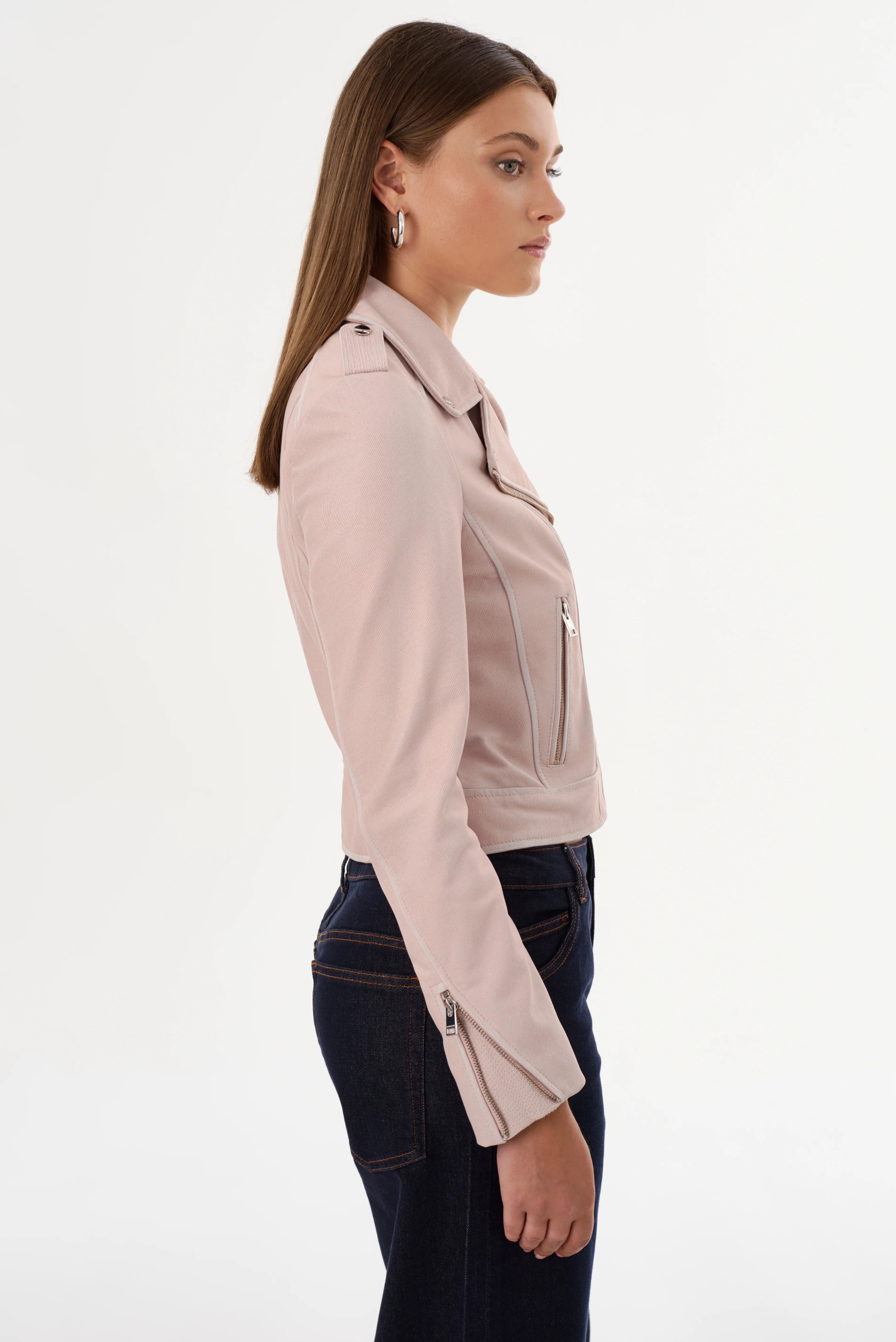 Women's Pink Denim Leather Biker Jacket - Stylish Motorcycle Jacket for Riding & Fashion | Perfect for Casual Outfits & Night Out