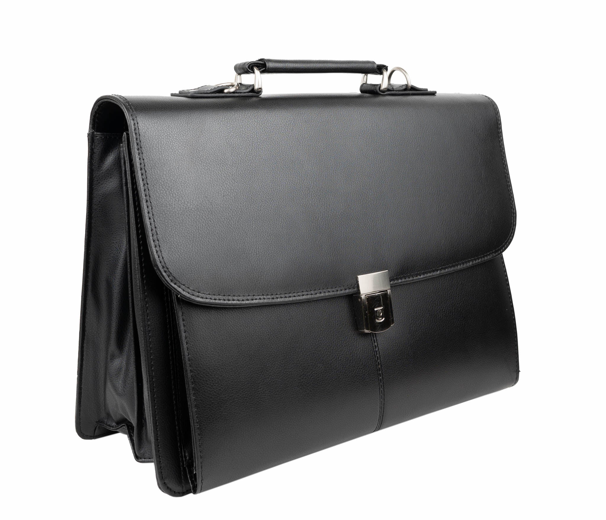 Premium Avenue Leather Briefcase with Flap - Black - Stylish & Durable Business Bag for Office, Work & Travel