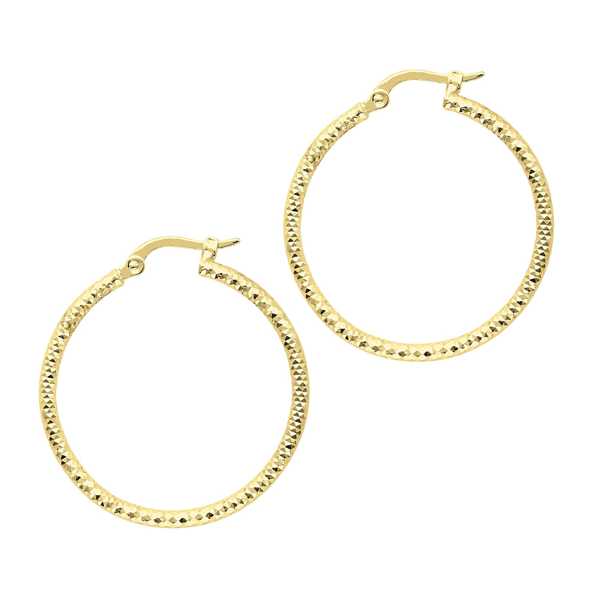 14K Yellow Gold 30mm Round Hoop Earrings for Women - Textured Design, Dainty & Lightweight - Perfect for Everyday Wear, Parties & Gifts