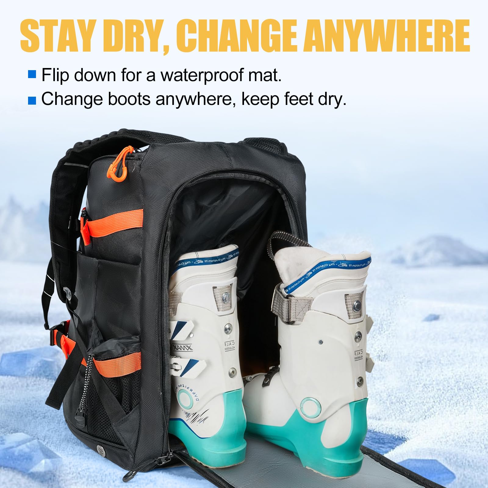 50L Waterproof Ski Boot Backpack for Snowboarding – Durable & Lightweight Travel Storage Bag with Helmet, Goggles & Glove Compartments – Perfect for Ski Trips, Winter Sports Gear Organization (Men & Women)