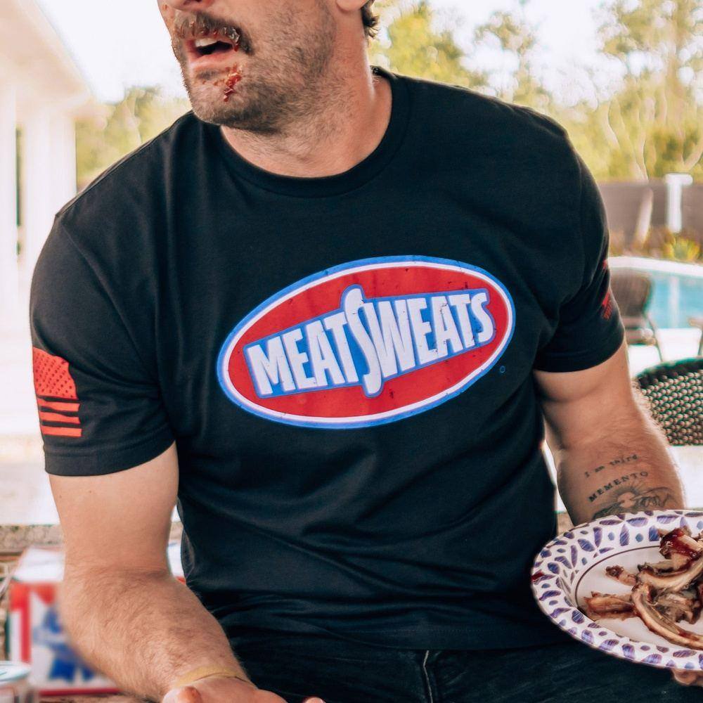Funny Meat Sweats T-Shirt for Men & Women - Black Cotton Graphic Tee - Perfect for BBQ, Grilling & Meat Lovers
