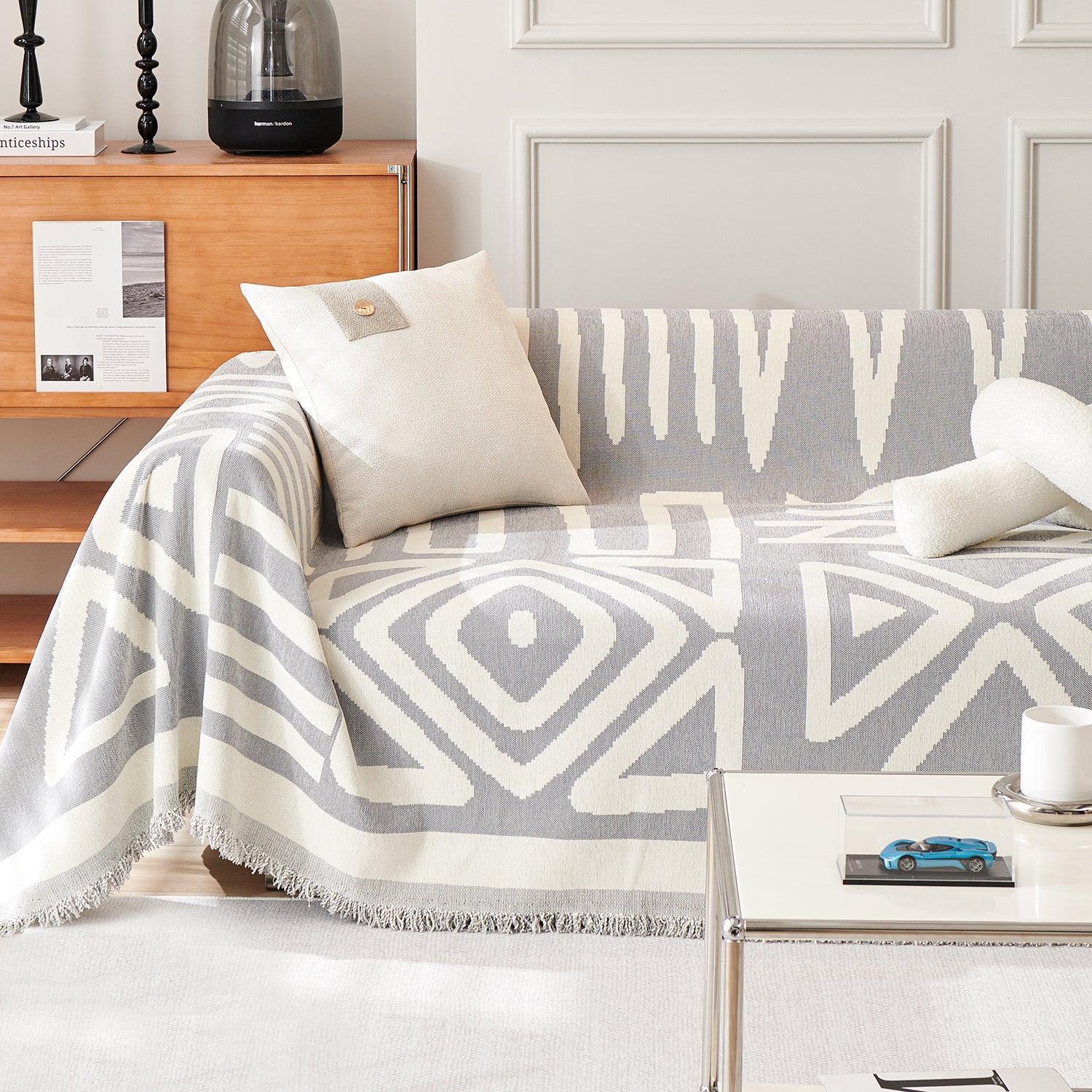 Stylish Geometric Boho Sofa Cover - Modern Bohemian Couch Slipcover for Living Room, Bedroom & Dorm Decor