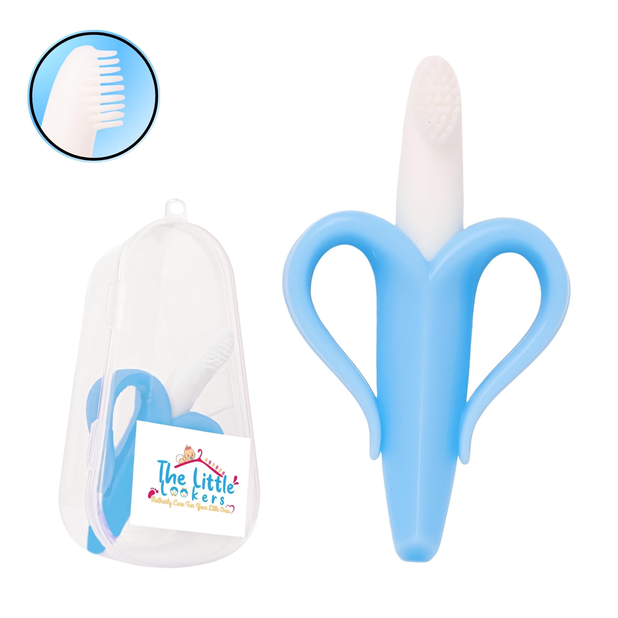 MASTELA Silicone Baby Banana Teether & Toothbrush - Safe Teething Toy for Infants & Toddlers (Blue, 1 Pack) - Perfect for Soothing Sore Gums & Early Oral Care