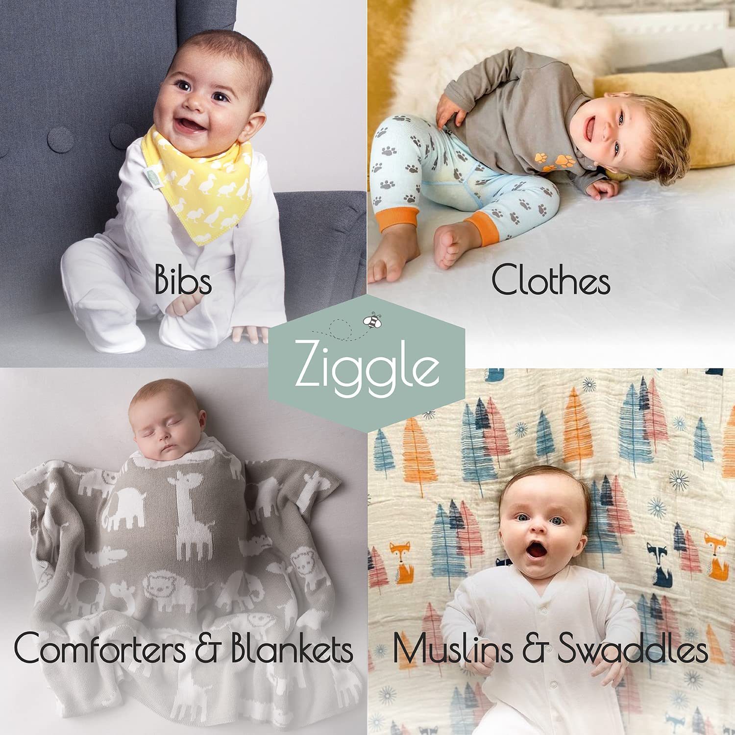 Ziggle Muslin Baby Cloths - 100% Cotton Swaddle Blankets & Burp Cloths for Newborns - Soft Breathable Washcloths for Infant Care - Safari Animal Print Baby Shower Gifts (Perfect for Nursing, Swaddling & Diaper Bag Essentials)
