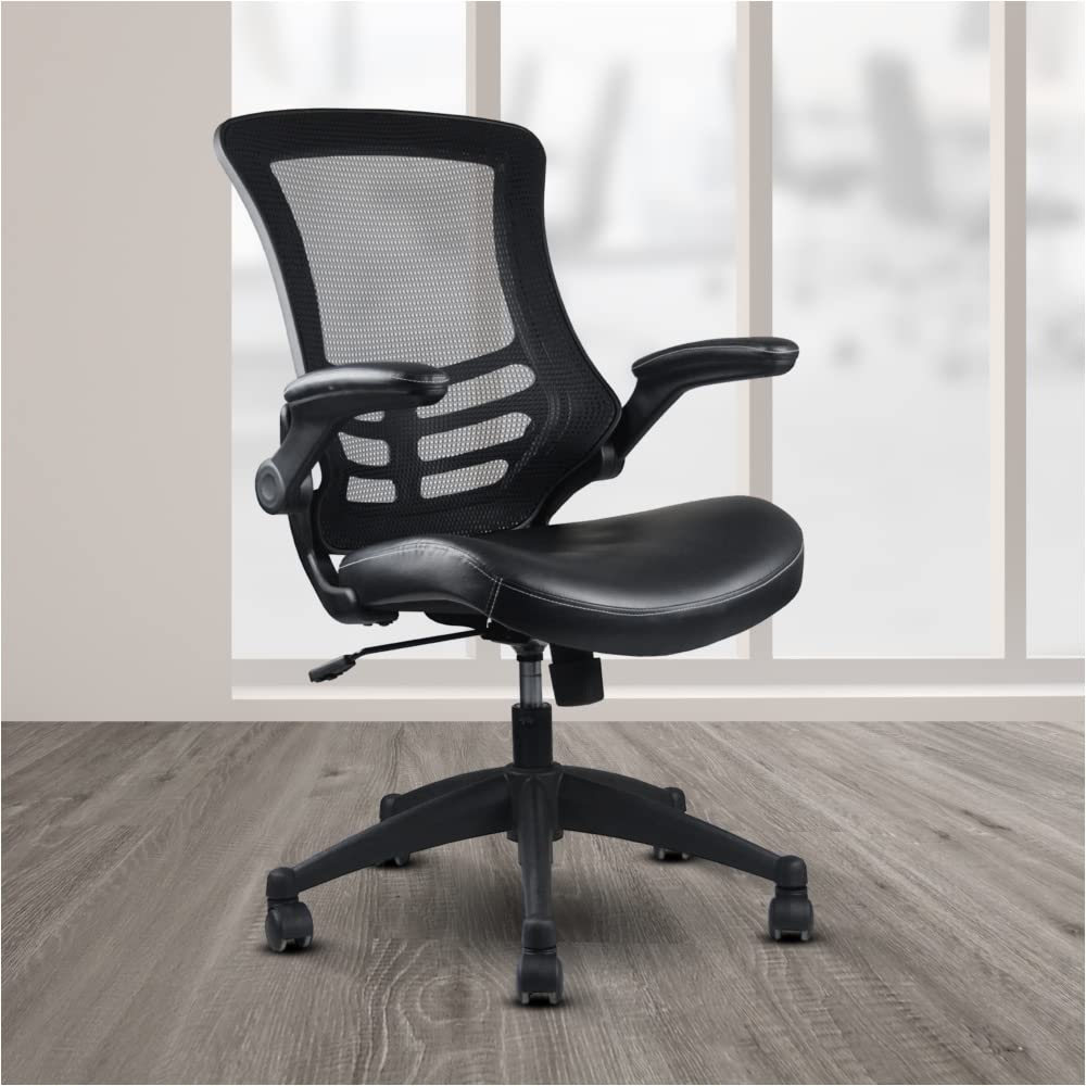 HuaZo Home Office Desks & Stylish Mid-Back Mesh Office Chair with Adjustable Arms - Ergonomic Black Computer Desk Chair for Small Spaces, Work from Home & Office Use