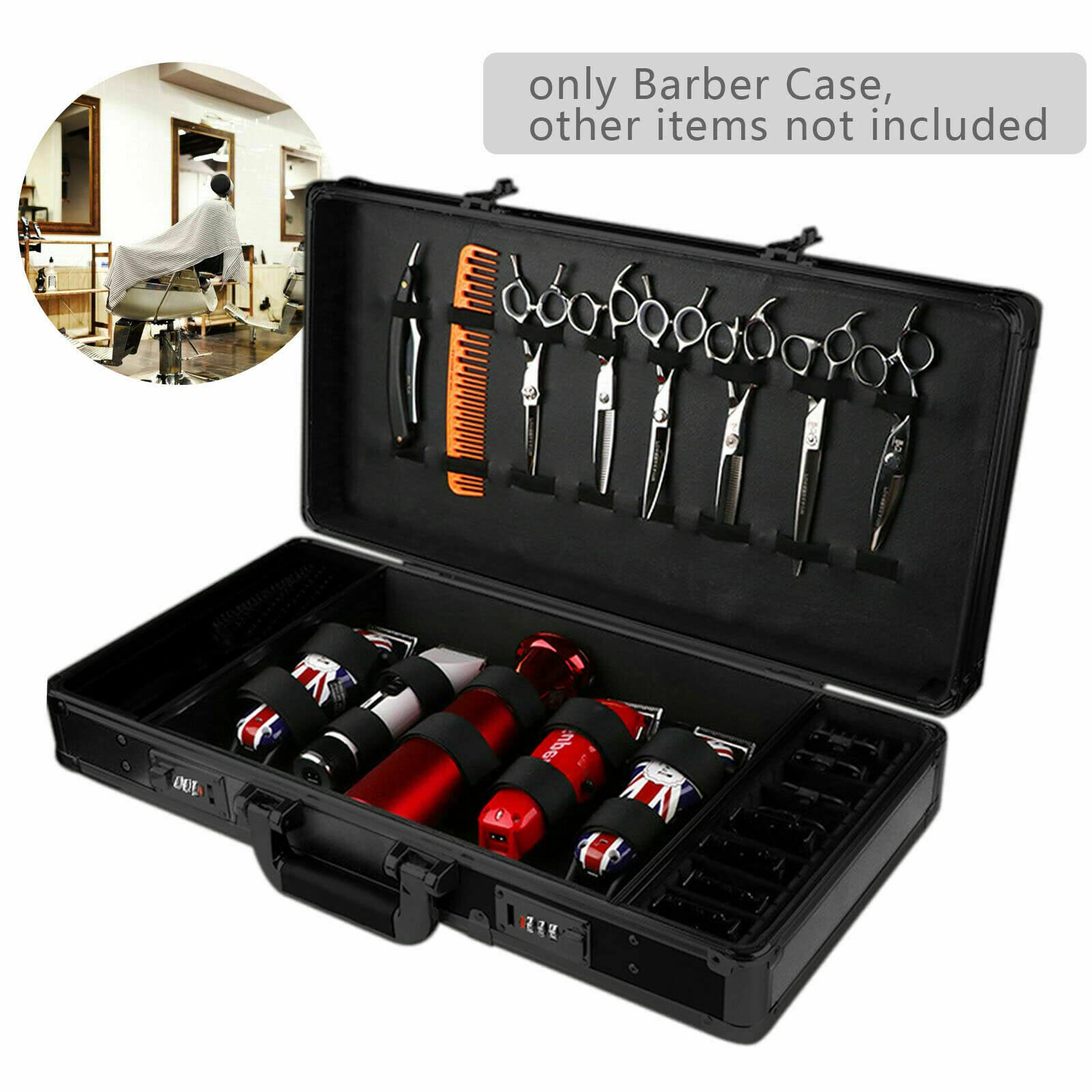 Professional Barber Carrying Case for Clippers & Scissors - Heavy Duty Salon Stylist Tool Box with Secure Code Lock (Black) - Perfect for Mobile Barbers, Salon Professionals & Traveling Hairstylists