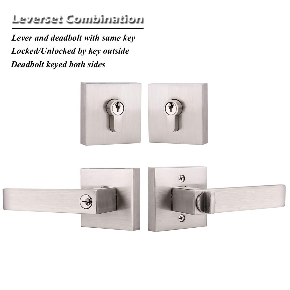Gobrico Satin Nickel Door Handle & Deadbolt Lockset - Secure Front Entry for Homes