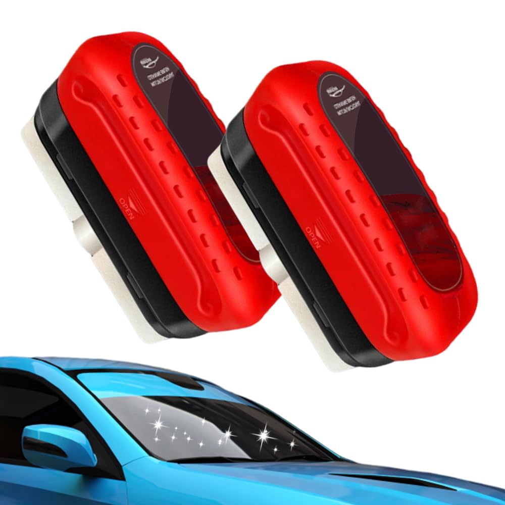 Upgrade Car Windshield Oil Film Cleaner Brush - Auto Glass Cleaning Tool for Rain & Fog Prevention - Red (2 Pack) - Perfect for Clear Visibility in Rainy & Foggy Weather