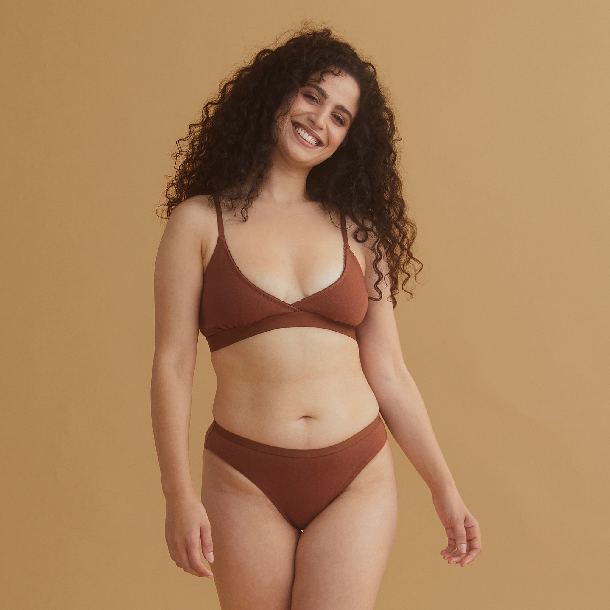 Organic Cotton Bralette for Women - Comfortable Wireless Bra - Chestnut Brown - Perfect for Yoga, Lounge & Everyday Wear