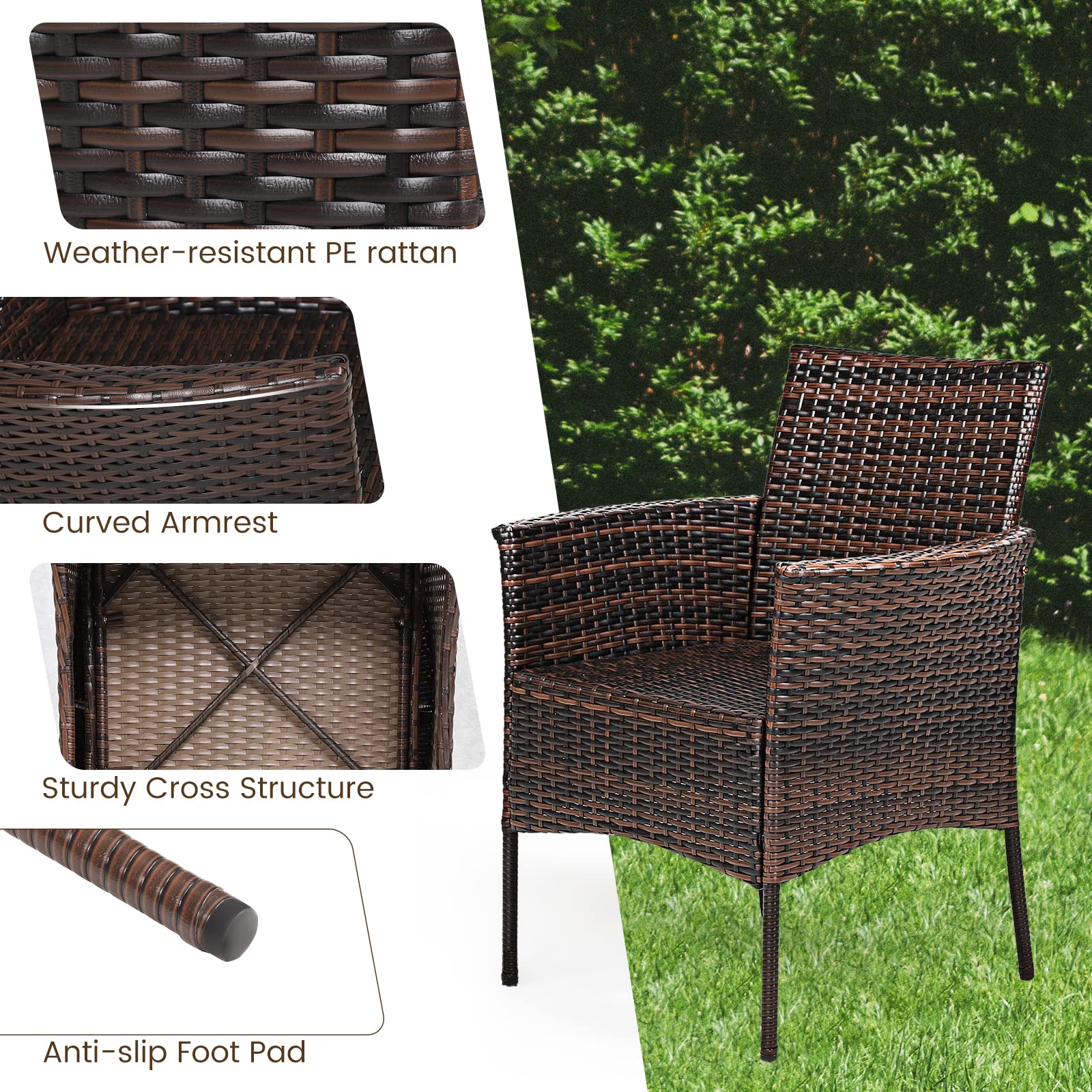 RELAX4LIFE 4-Piece Wicker Patio Chairs Set - PE Rattan Armchairs with Cane Back & Seat Cushions - 360LBS Weight Capacity - Indoor/Outdoor Dining Chairs for Bistro, Porch, Poolside, Garden (Brown+Beige, 4 Pack) - Perfect for Outdoor Entertaining & Relaxation