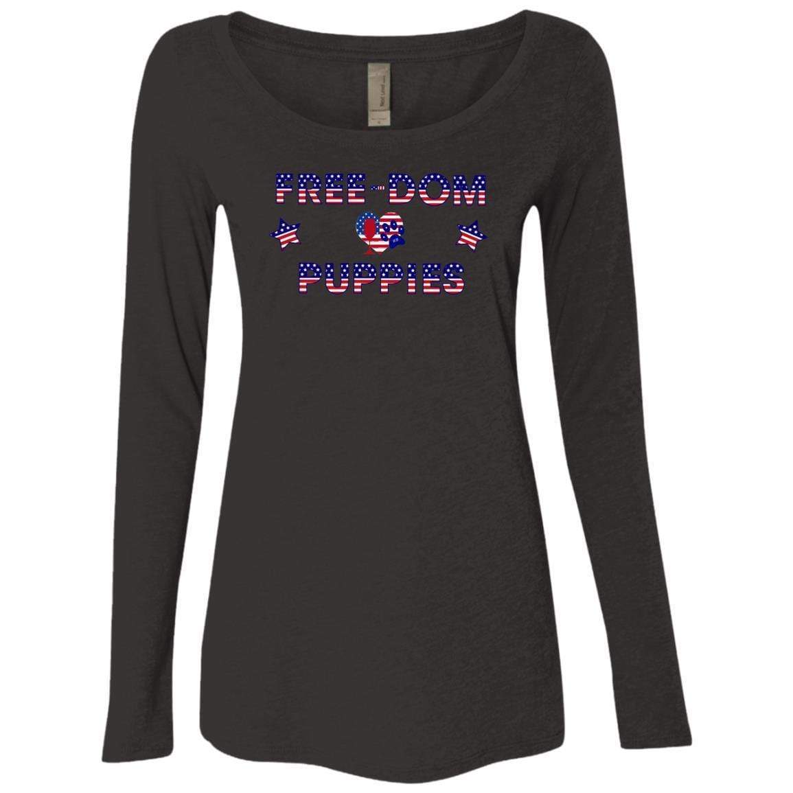 WineyBitches.Co Free Dom Puppies Women's Tri-Blend Long Sleeve Scoop Neck T-Shirt - Soft Comfort Fit for Casual Wear, Lounging & Everyday Outfits