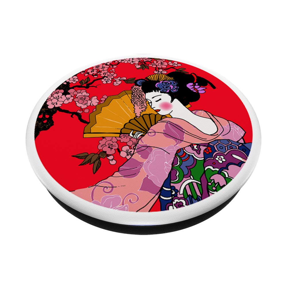Japanese Geisha Fan Cherry Blossom Kimono Design PopSockets PopGrip - Swappable Phone Grip for iPhone, Samsung & Tablets - Perfect for Anime Fans, Cosplay & Japanese Culture Enthusiasts