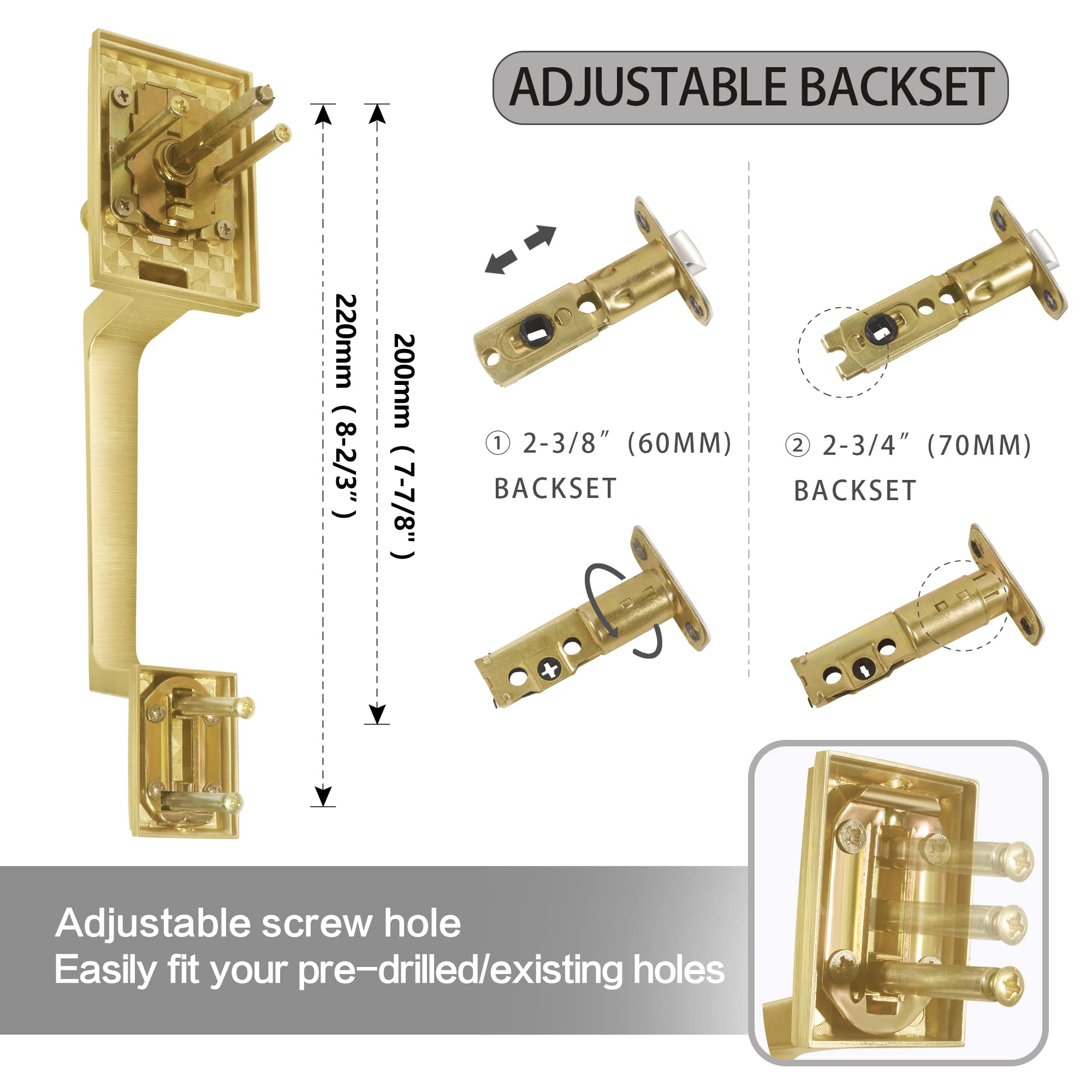 Satin Brass Square Front Door Handle Set with Single Cylinder Deadbolt & Low Half Lever - Secure Entry Door Lock for Home, Office & Apartment - Durable & Stylish Hardware for Exterior Doors