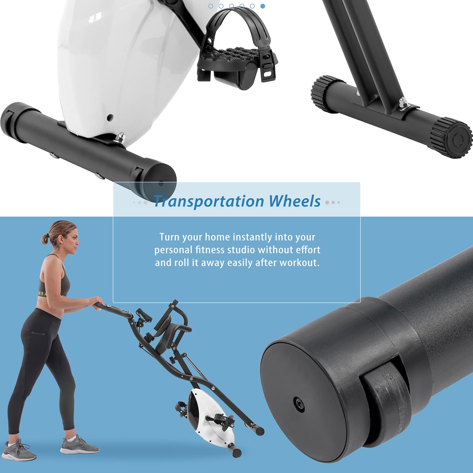 Foldable Exercise Bike for Home & Office - Adjustable Upright/Recumbent X-Bike with 10-Level Magnetic Resistance, Arm Bands & Backrest (350LBS Capacity) - Perfect for Cardio Workouts, Small Spaces & Home Gym Fitness - White & Metal Frame