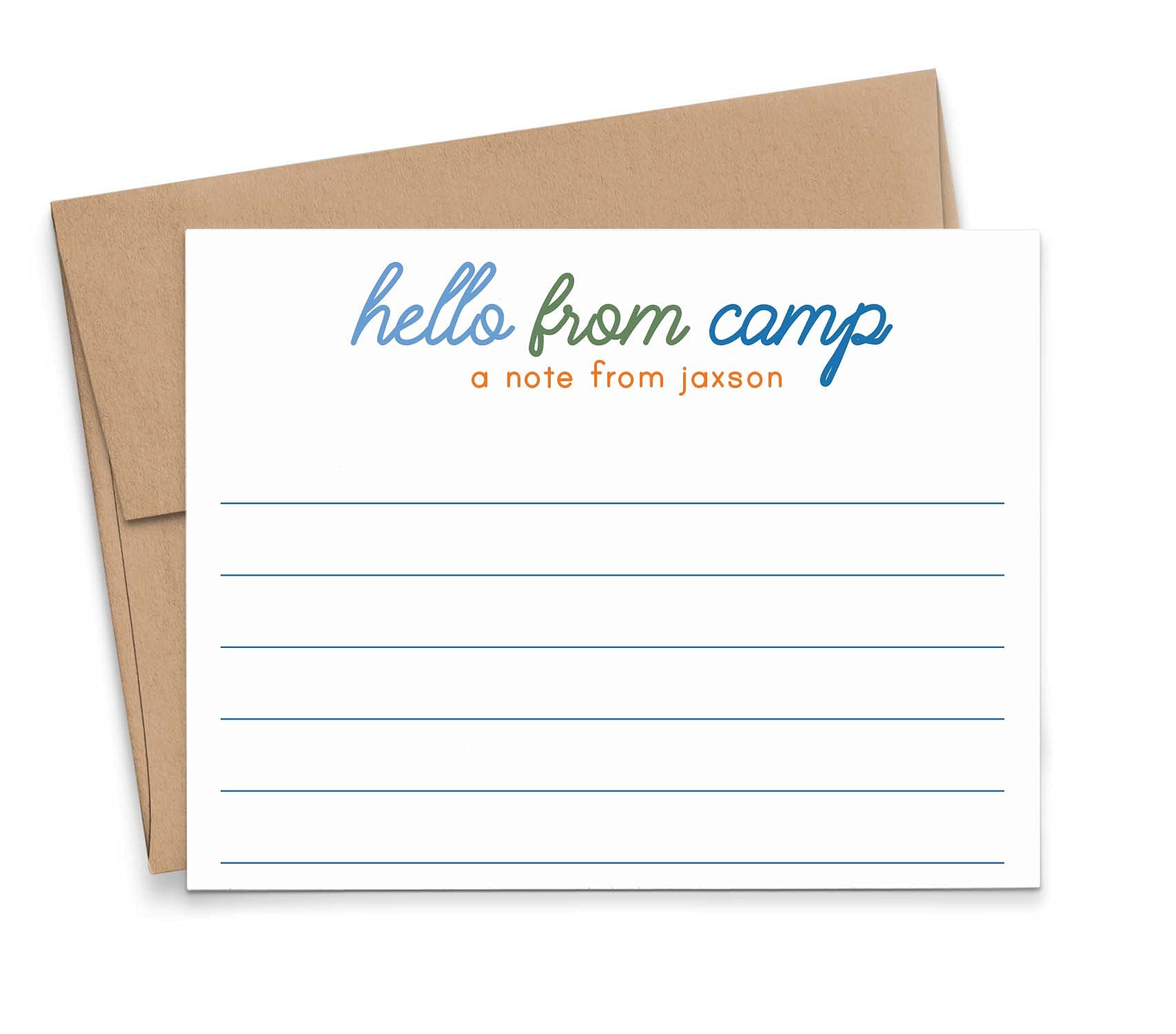 Personalized Boys Camp Stationery Set - Flat Note Cards & Envelopes for Kids | Custom Colors & Quantities | Perfect for Birthday Gifts, Thank You Notes & Summer Camp Letters