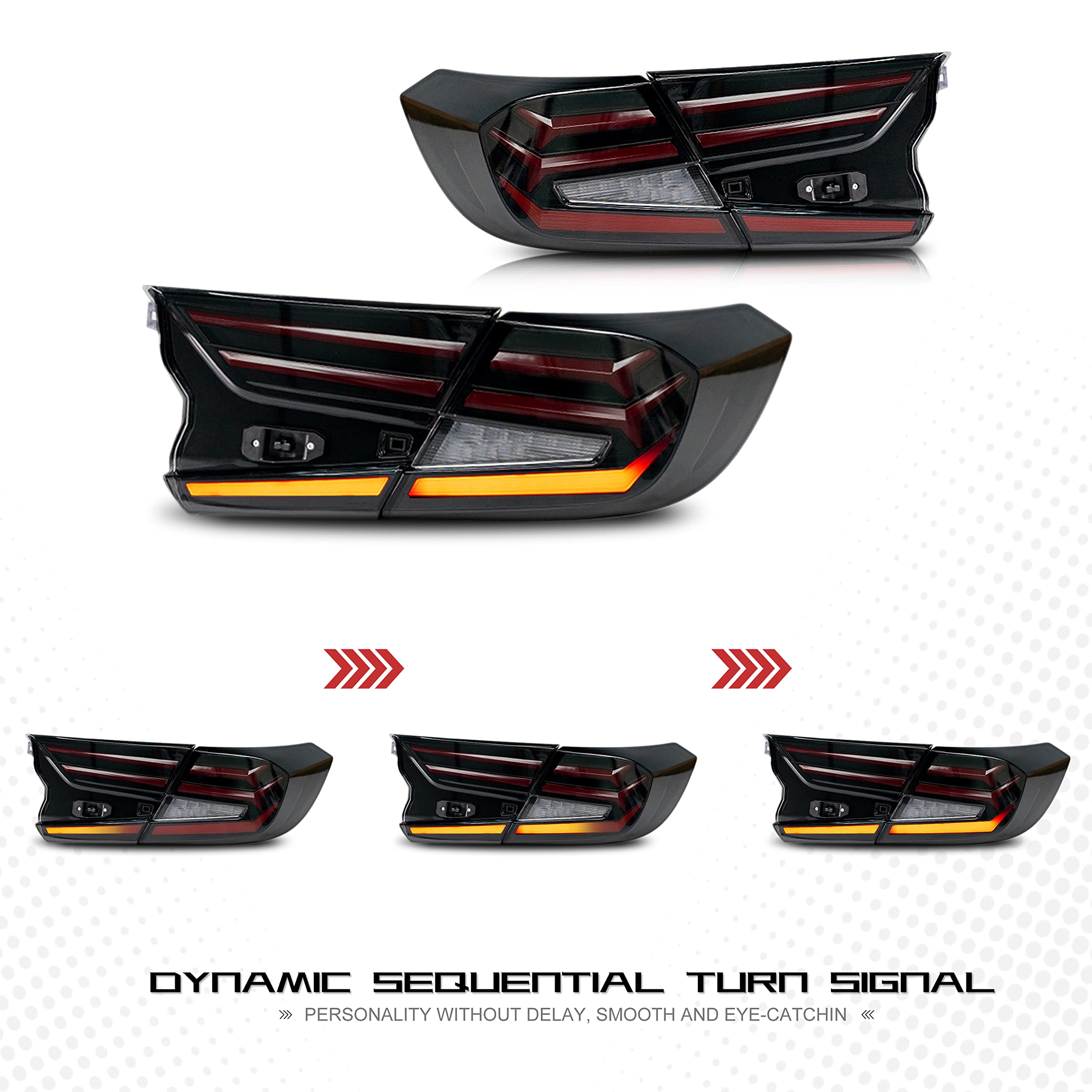 INGINUITY TIME LED Tail Lights for Honda Accord 10th Gen (2018-2022) - Black Sequential Turn Signal DRL Rear Lamp Assembly - Upgrade Your Car's Style & Safety for Night Driving & Custom Look