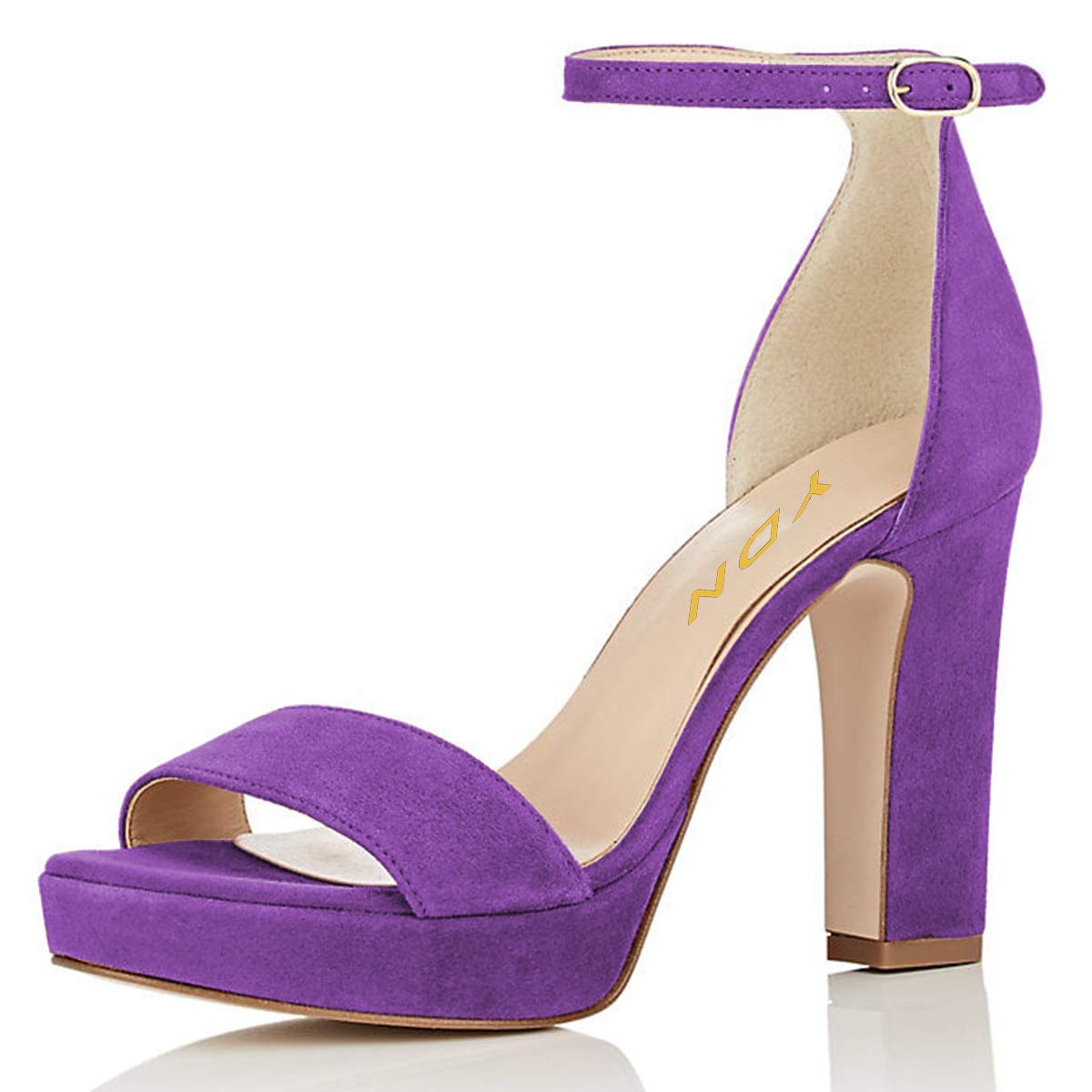 YDN Women's Comfortable High Chunky Heel Ankle Strap Sandals - Open Toe Strappy Platform Faux Suede Summer Dress Shoes for Weddings, Parties & Beach Vacations