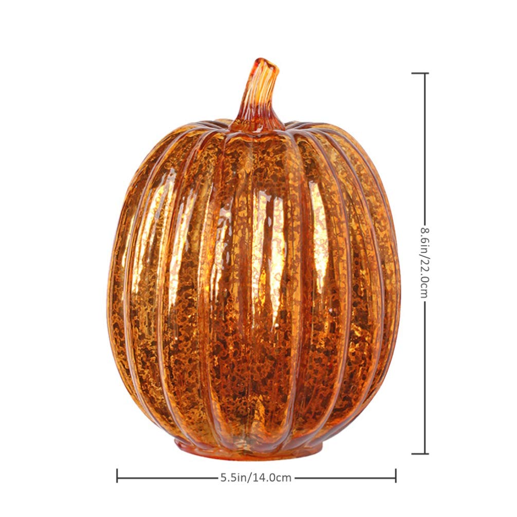 Glass Pumpkin Light - Halloween Decorations for Spooky Party, Haunted House & Fall Home Decor | LED Pumpkin Lantern for Indoor/Outdoor Halloween Party, Thanksgiving & Autumn Table Centerpiece
