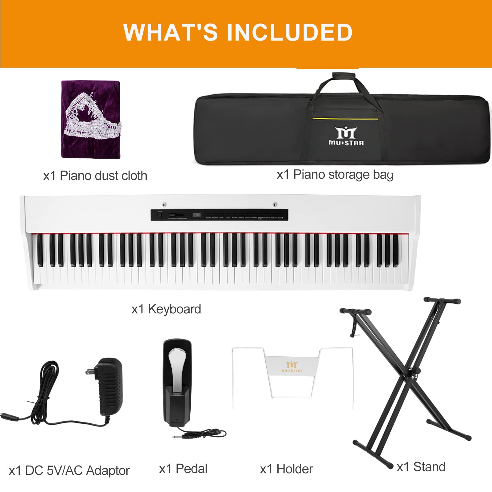 MUSTAR 88 Key Semi-Weighted Digital Piano for Beginners - Full Size Electric Keyboard with Stand, Built-in Speakers & Sustain Pedal (White) - Perfect for Home Practice, Music Lessons & Studio Recording