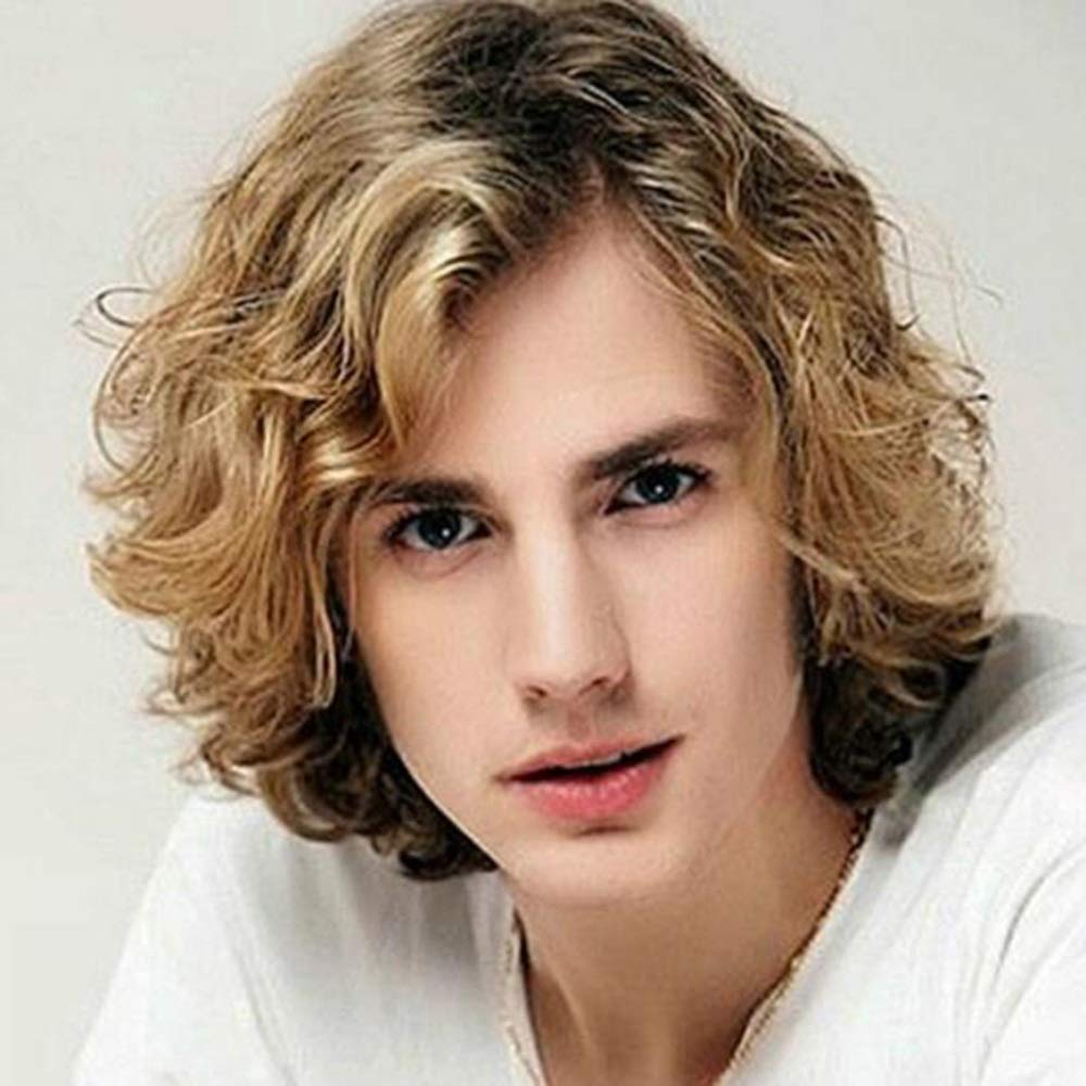 Eummit Short Curly Hair Wig for Men - Black Gold Gradient Synthetic Wig Set | European Style Wigs for Cosplay, Halloween, Costume Parties & Daily Fashion