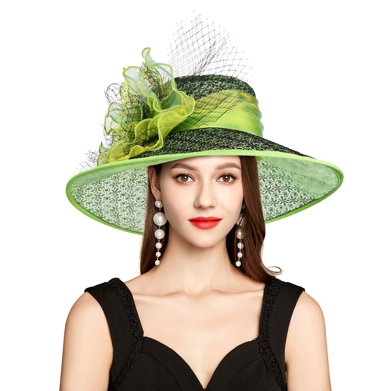 Elegant Derby Hats for Women with Headband & Hairpin - Vintage Cloche Kentucky Fascinator Hats for Ladies - Organza Tea Party, Bridal, Church & Wedding Hats - Perfect for Garden Parties, Races & Special Occasions