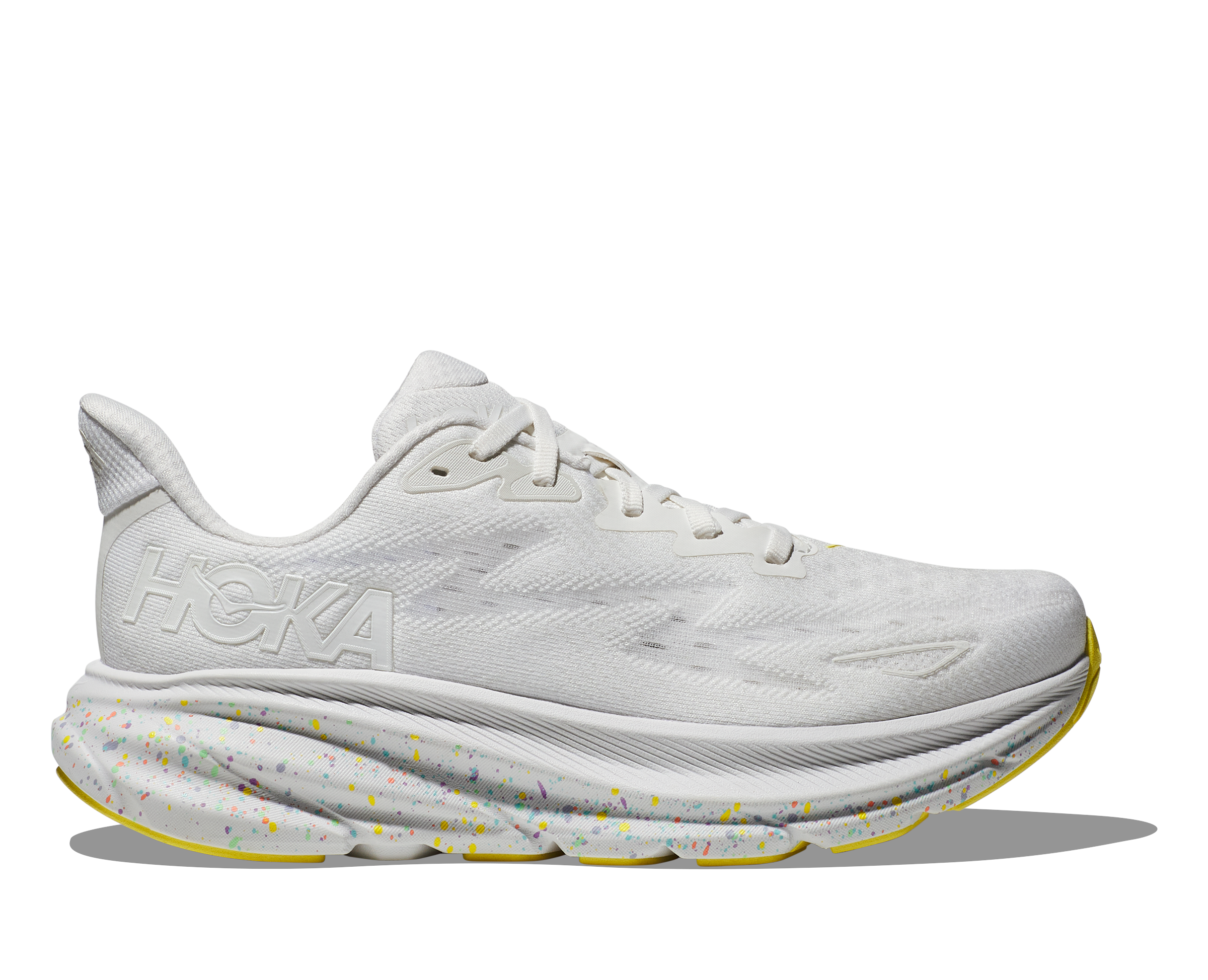 HOKA Men's Clifton 9 Running Shoes - White/Lemonade - Lightweight Cushioned Sneakers for Road Running, Jogging & Daily Wear
