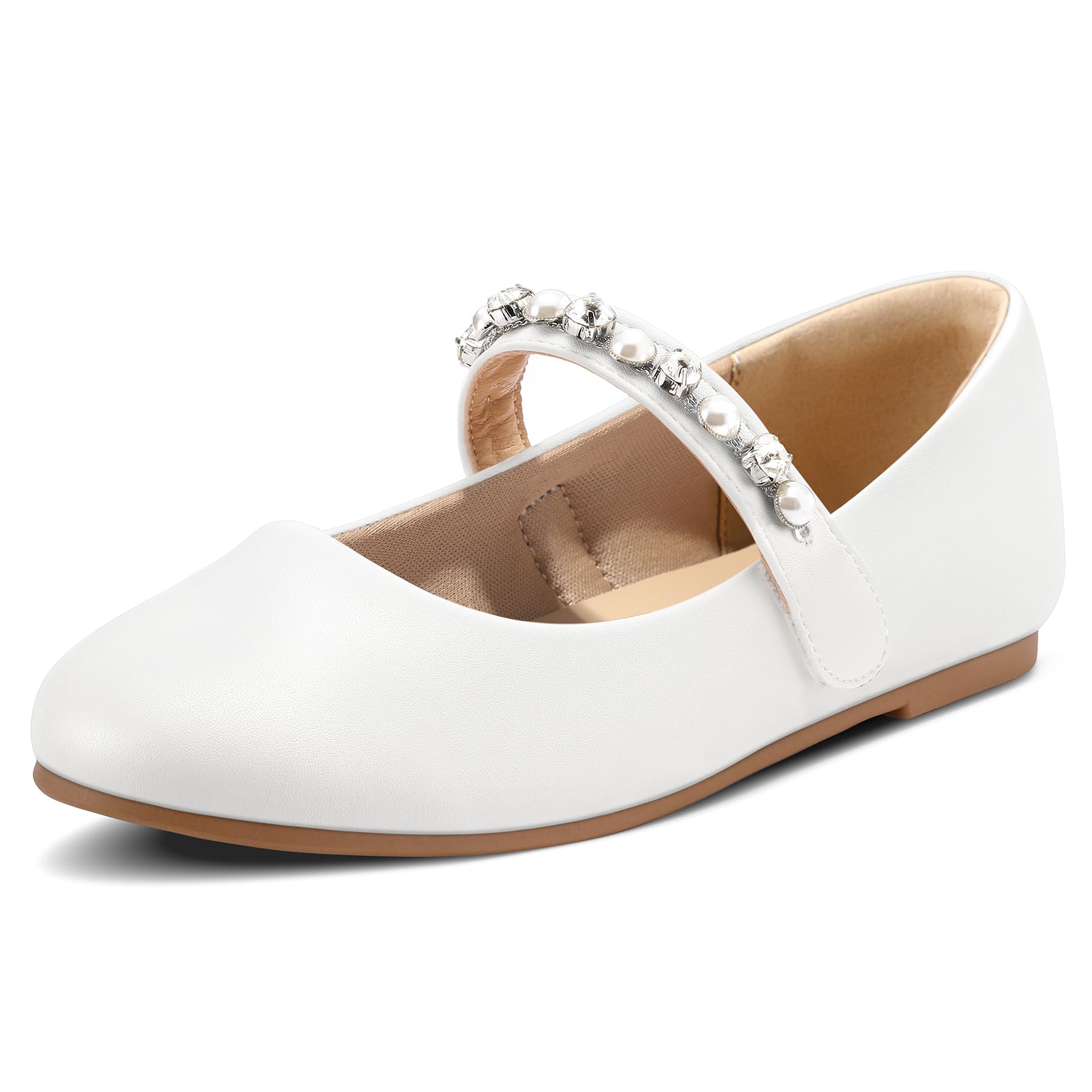 KomForme Girls Ballet Flats with Pearl Rhinestones - Mary Jane Slip-On Shoes for Toddler/Little Kid/Big Kid - Perfect for Party, School, Wedding & Dress Occasions