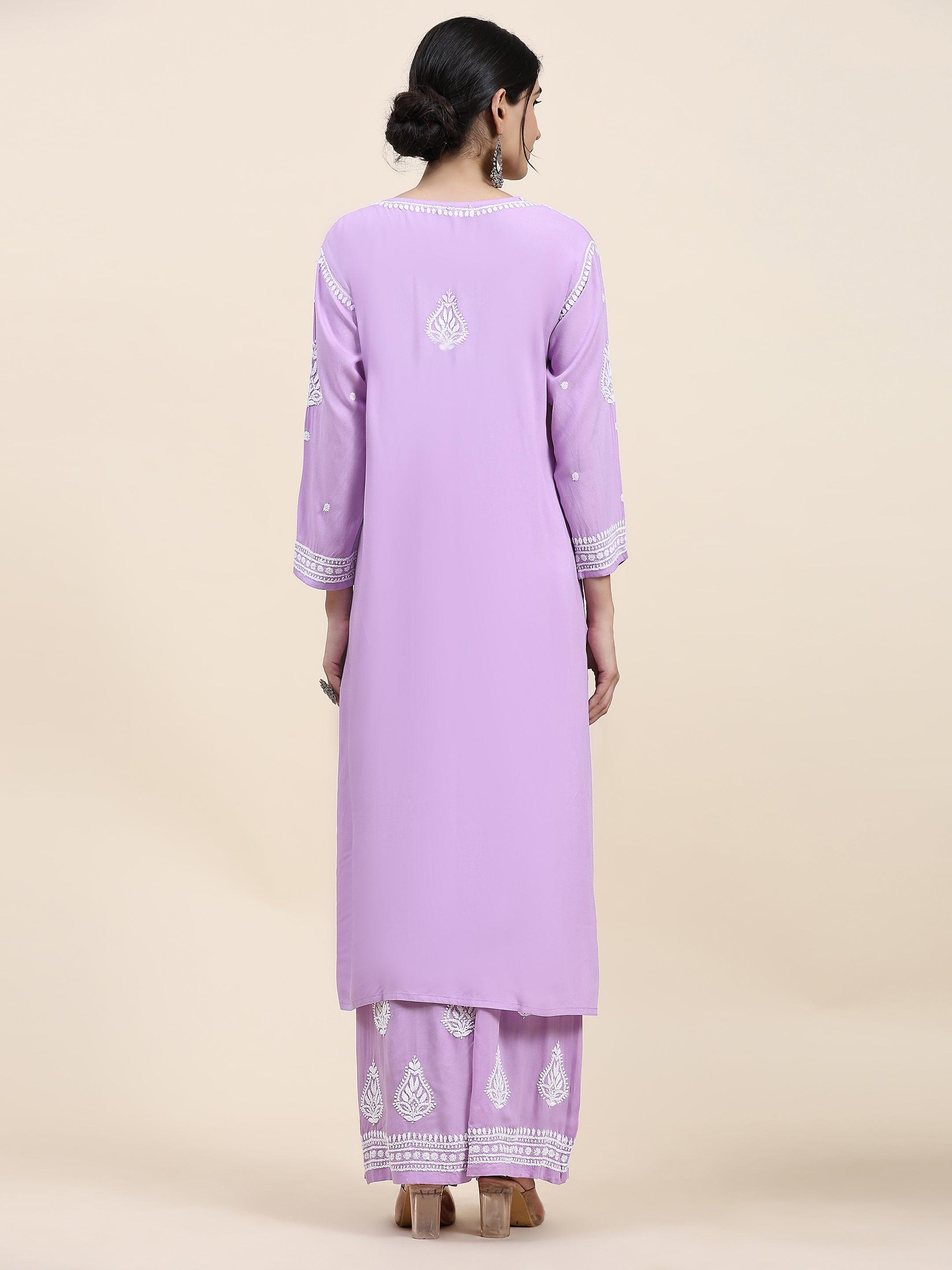 Fizaa Women's Chikankari Kurta Set in Soft Modal Cotton - Elegant Purple Ethnic Outfit for Casual Wear & Festive Occasions