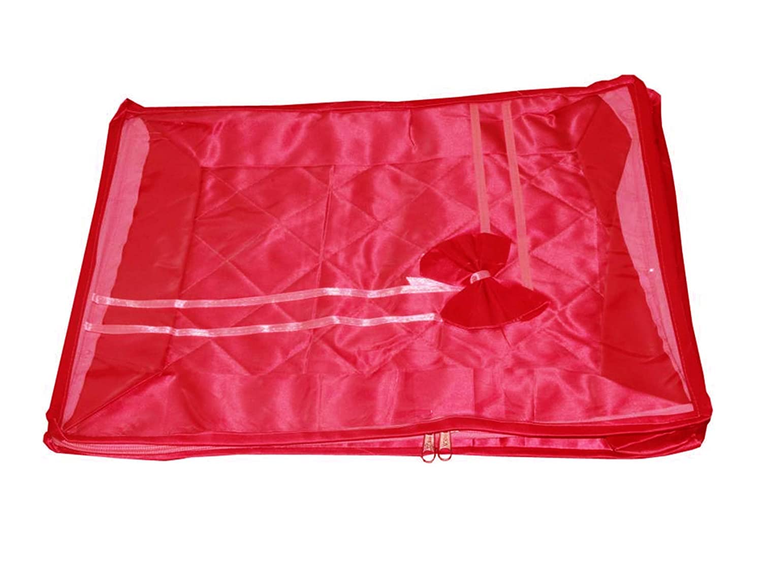 Premium Satin Saree & Blouse Storage Bags - 5-Pack with Double Zipper & Clear Window - Wardrobe Organizer for Indian Ethnic Wear - Perfect for Travel, Wedding, and Festival Outfit Protection (Maroon)