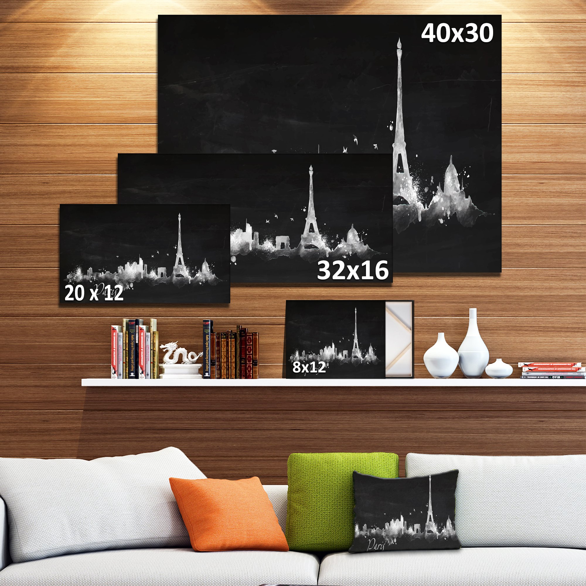 Paris Dark Silhouette Cityscape Painting - Premium Canvas Wall Art Print for Living Room, Bedroom & Office Decor | Romantic French City Skyline Artwork