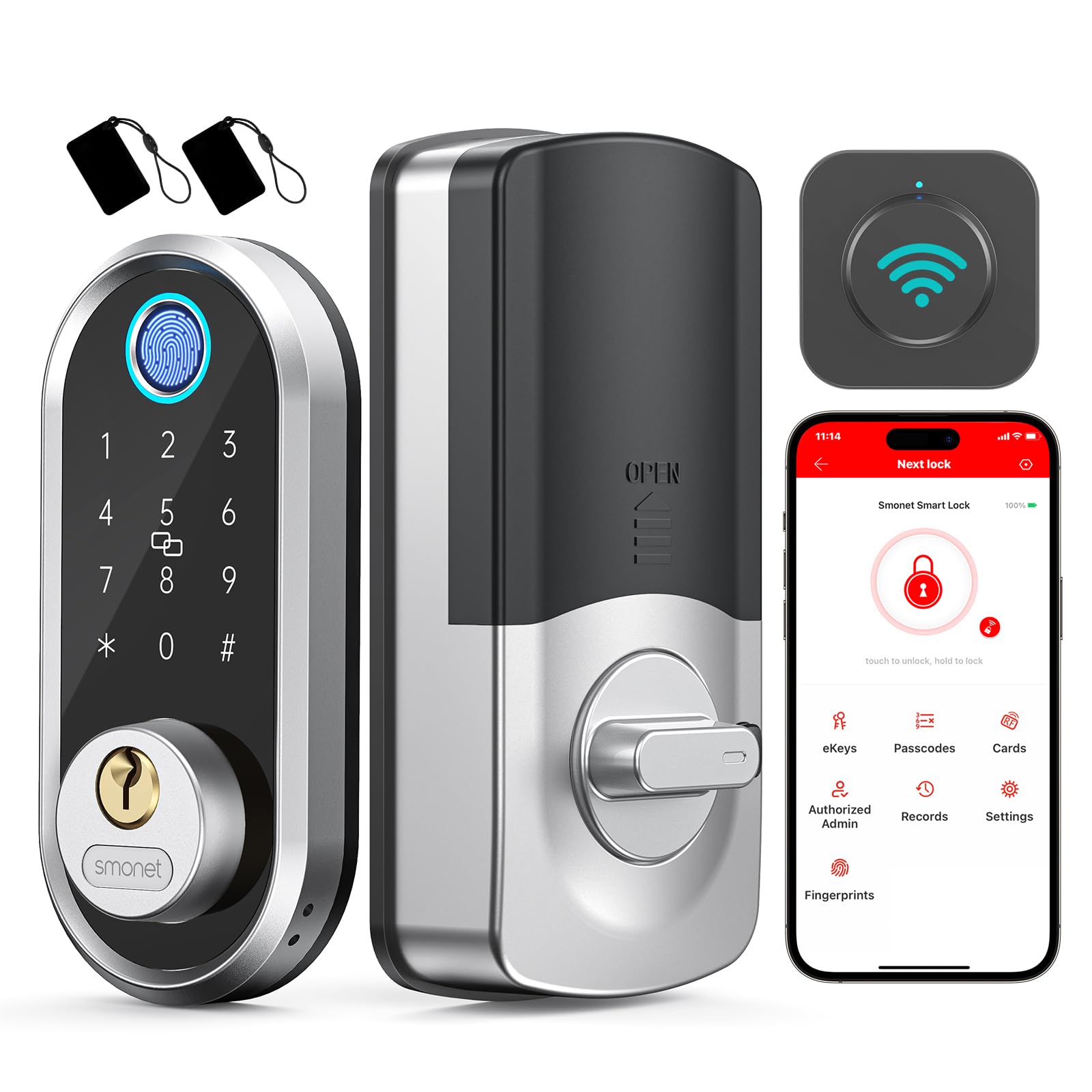 SMONET Smart Deadbolt - Fingerprint & Keypad Electronic Door Lock with Bluetooth, Keyless Entry & App Control - Secure Your Home with Ekeys Sharing - Perfect for Apartments, Vacation Homes & Smart Home Integration