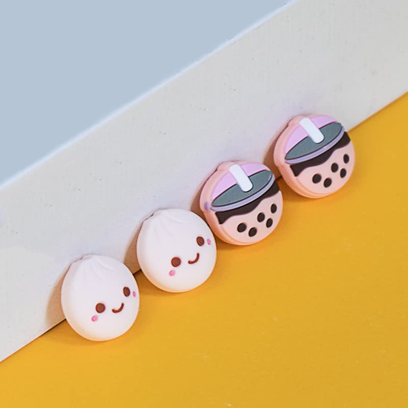 Cute Cartoon Silicone Joystick Cover for Nintendo Switch Lite & OLED - Premium, Eco-Friendly Material with Ergonomic Design & Perfect Fit (Milk Tea Bun) - Ideal for Gaming Protection & Comfort During Long Play Sessions