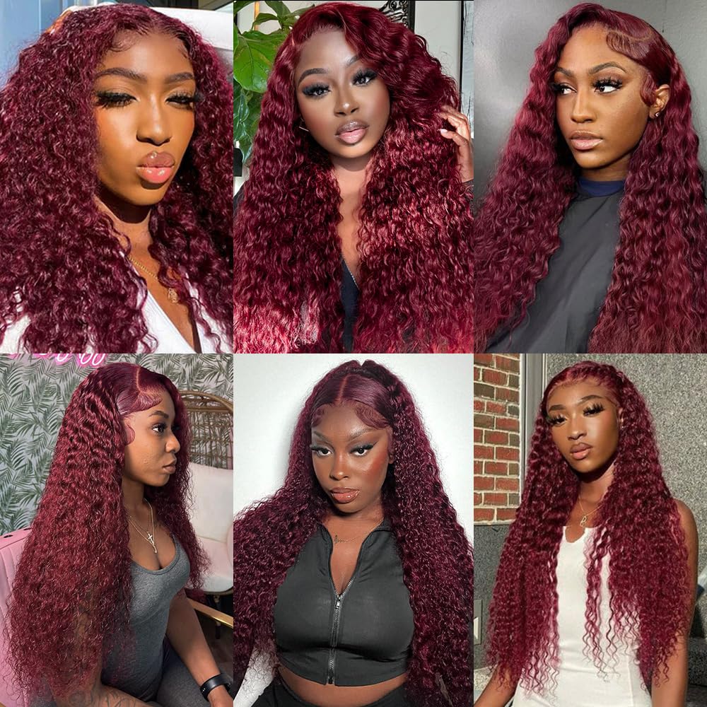 99J Burgundy Lace Front Wigs Human Hair - 13x6 HD Lace Frontal Deep Wave Wig, Pre-Plucked 200% Density Wine Red Colored 26 Inch Glueless Wig with Baby Hair | Perfect for Cosplay, Daily Wear & Special Occasions