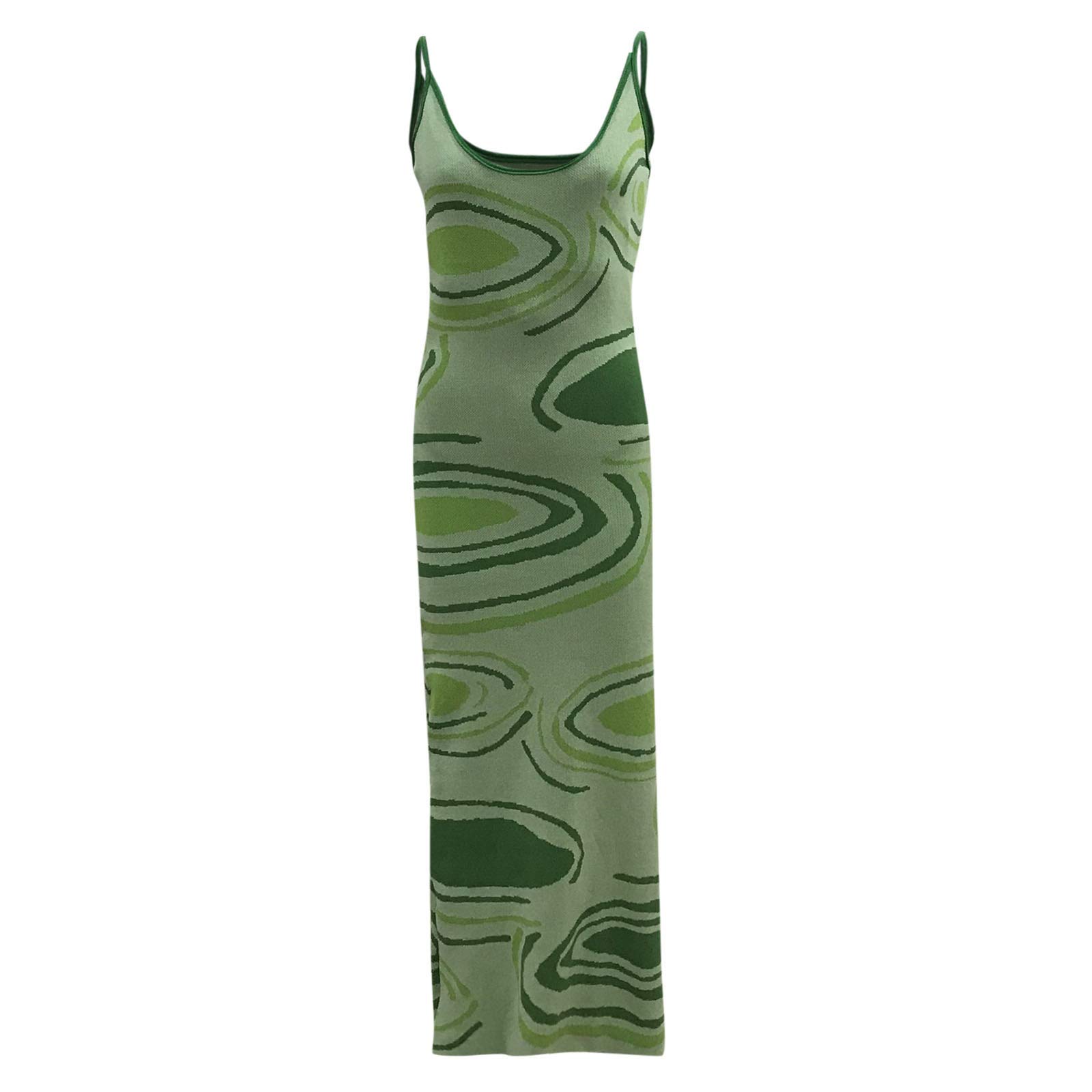 Holzkary Women's Midi Beach Dress - Hollow Print Sleeveless Spaghetti Strap Knit Casual Short Dress for Summer Vacation, Pool Party & Tropical Getaway