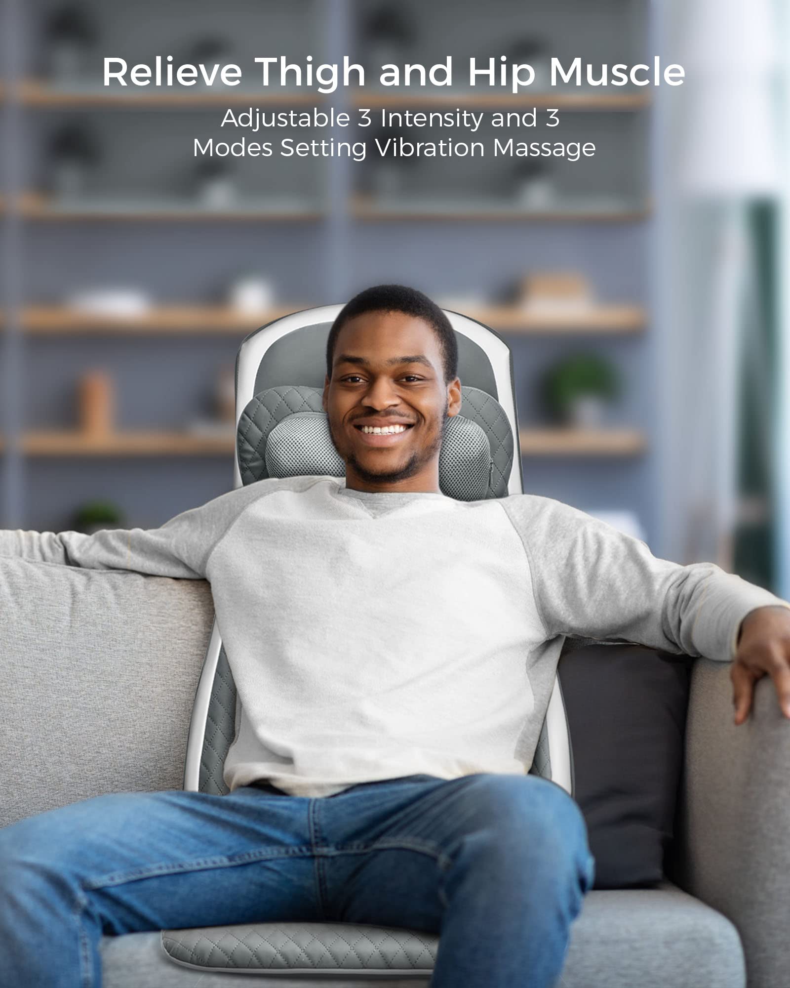 ALLJOY Shiatsu Kneading Back Massager Pad with Heat & Adjustable Vibration - Office Chair Massage Cushion for Full Back, Neck & Shoulder Pain Relief - Perfect Gift for Women & Men - Ideal for Home Office, Car Seat & Relaxation