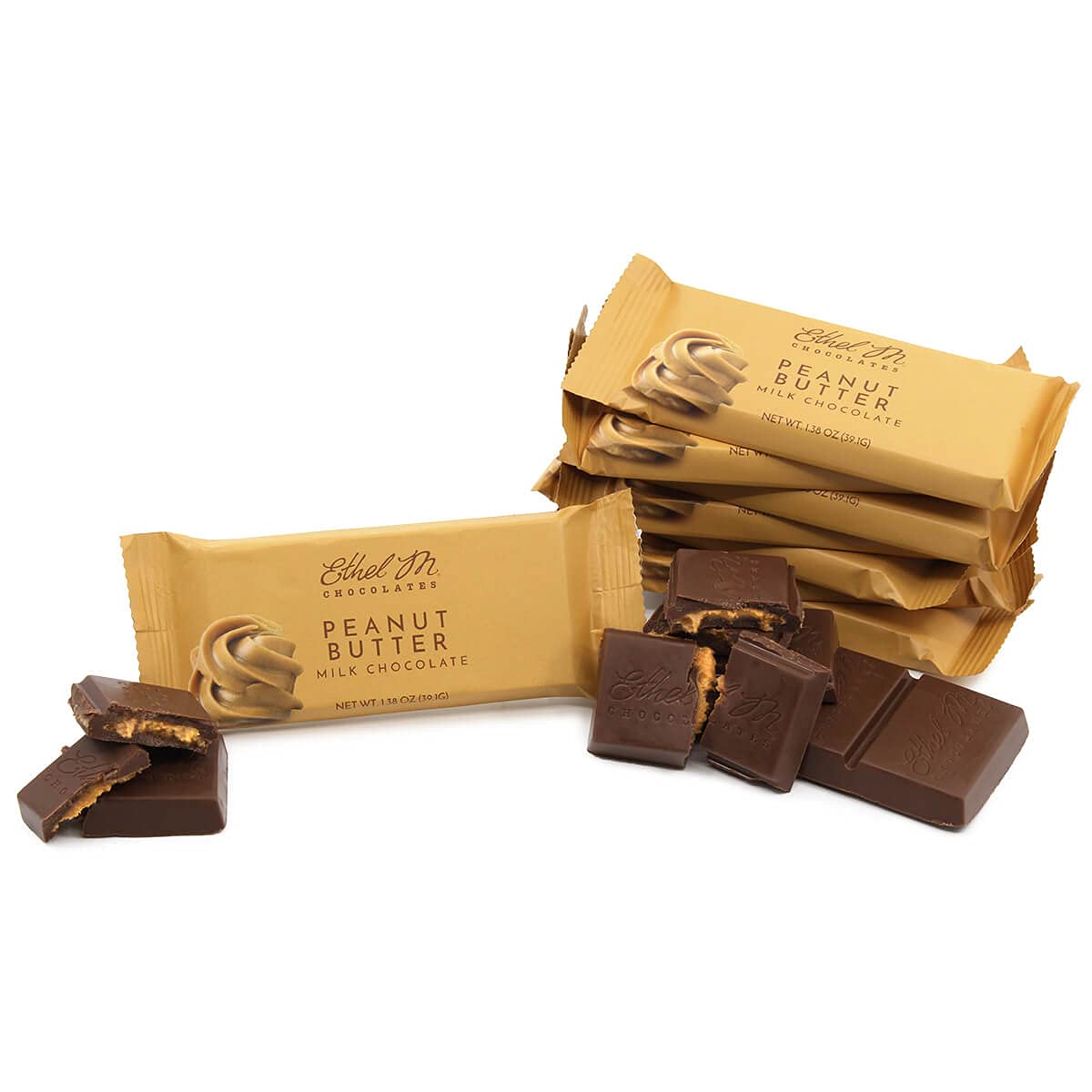 Ethel M Premium Milk Chocolate Peanut Butter Bars - 24 Count Box | Rich & Creamy Peanut Butter with Gourmet Chocolate | Perfect Sweet & Salty Snack for Gifts, Parties & Office Treats