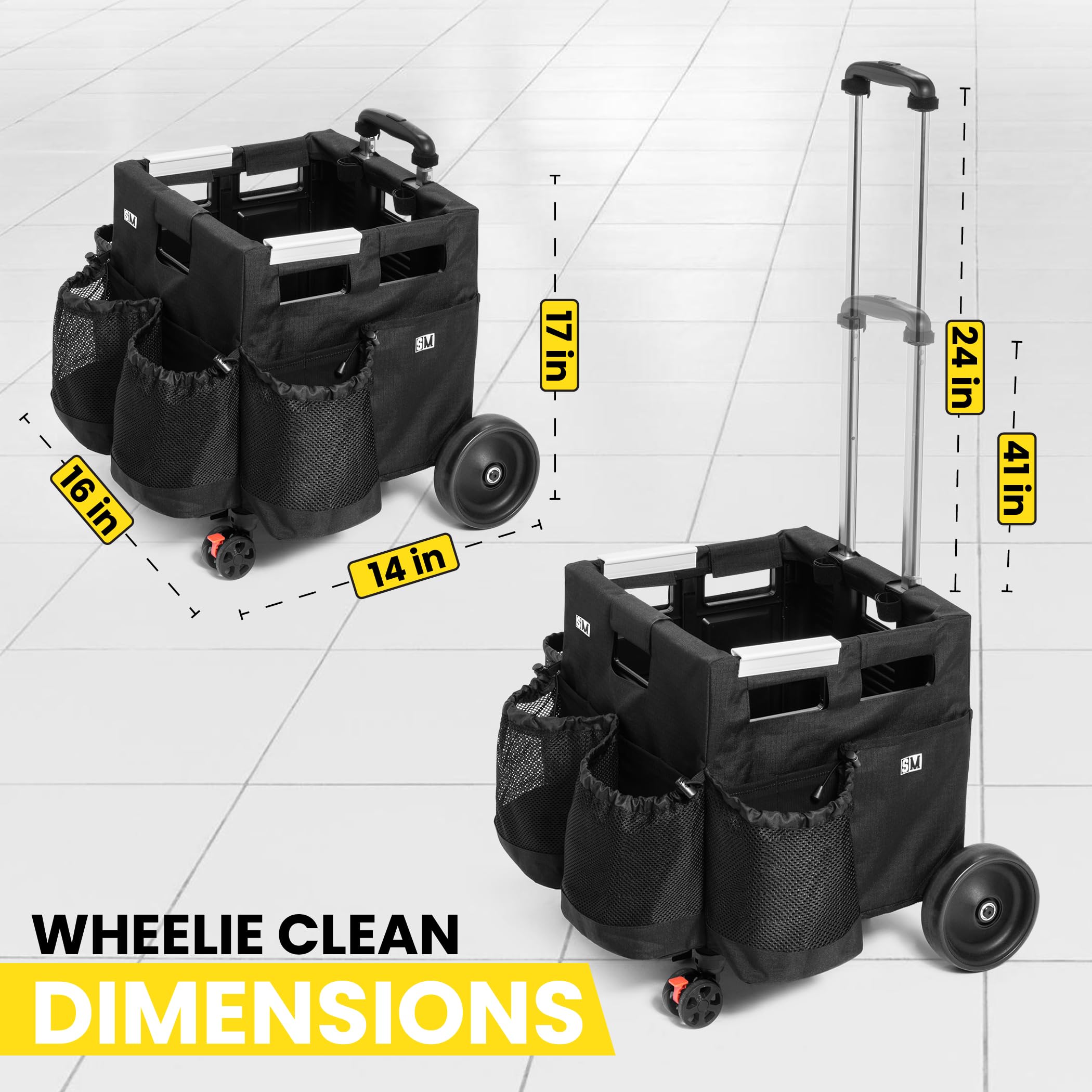 Wheelie Clean - Stair Climbing Cleaning Caddy Organizer with Wheels | Portable Cleaning Supplies Storage for Bathroom, Kitchen & Home Use