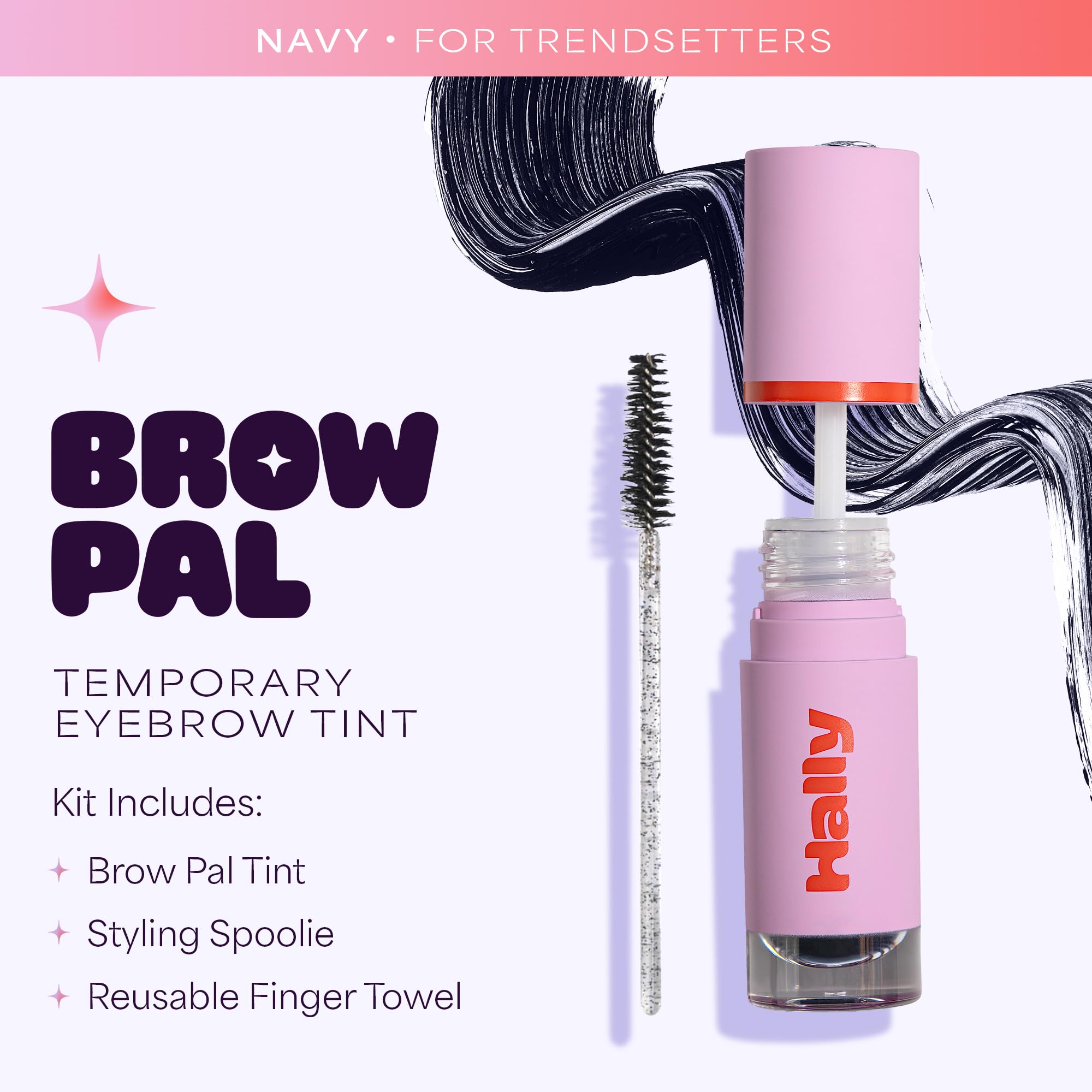 Hally Hair Brow Pal Eyebrow Tint in Navy - Gentle Temporary Eyebrow Gel for Women, Mess-Free Vegan Makeup - Darker Defined Fuller-Looking Brows Lasts 3-5 Days - Perfect for Daily Use, Special Occasions & Travel
