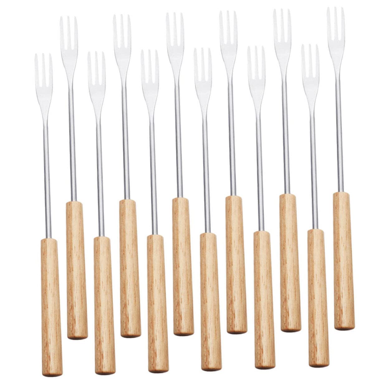 Premium 12-Piece Fondue Fork Set with Long Wooden Handles & Stainless Steel Tips - Perfect for Chocolate Dipping, Fruit Skewers, Cheese Parties and Entertaining Guests