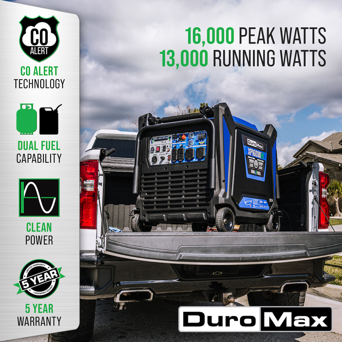16,000 Watt Dual Fuel Portable Inverter Generator with CO Alert - Reliable Power for Camping, RV Trips & Emergency Backup