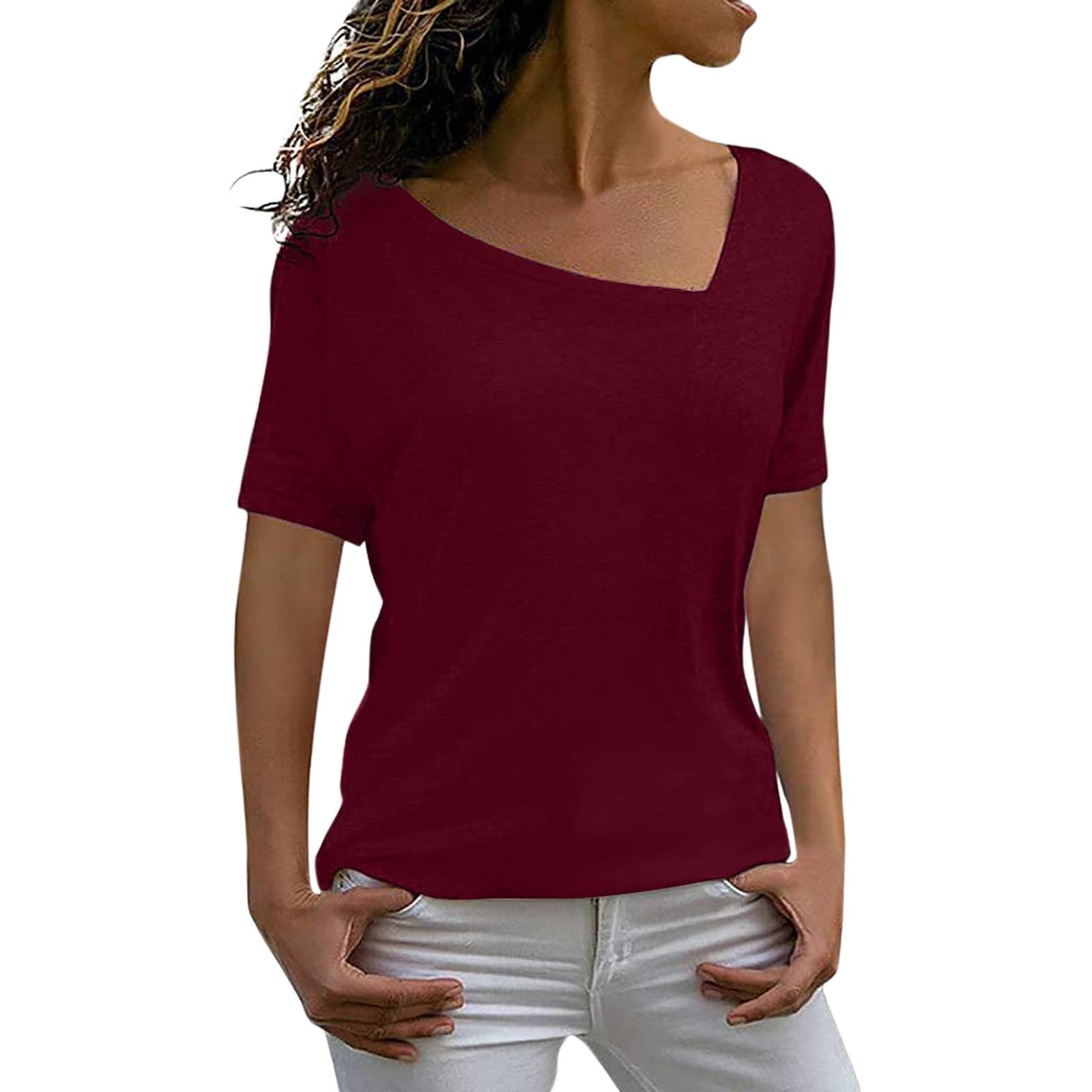 Women's Workout T-Shirts - Summer Short Sleeve V-Neck Color Block Blouses for Gym, Yoga & Casual Wear