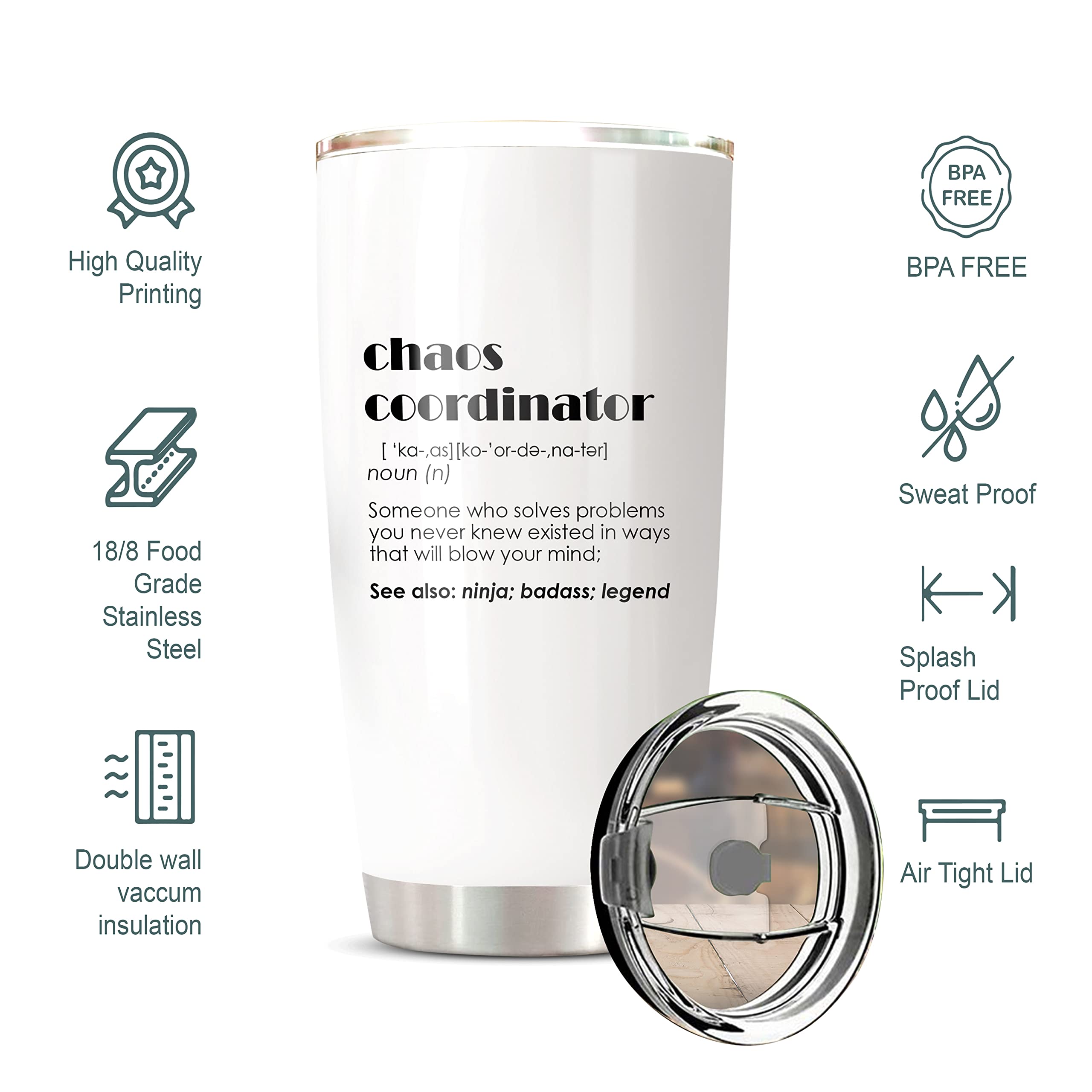 CHICKOR Chaos Coordinator Tumbler - 20oz Stainless Steel Insulated Coffee Travel Mug with Lid - Double Wall Vacuum Insulation for Hot & Cold Drinks - Perfect for Office, Commuting & Outdoor Adventures