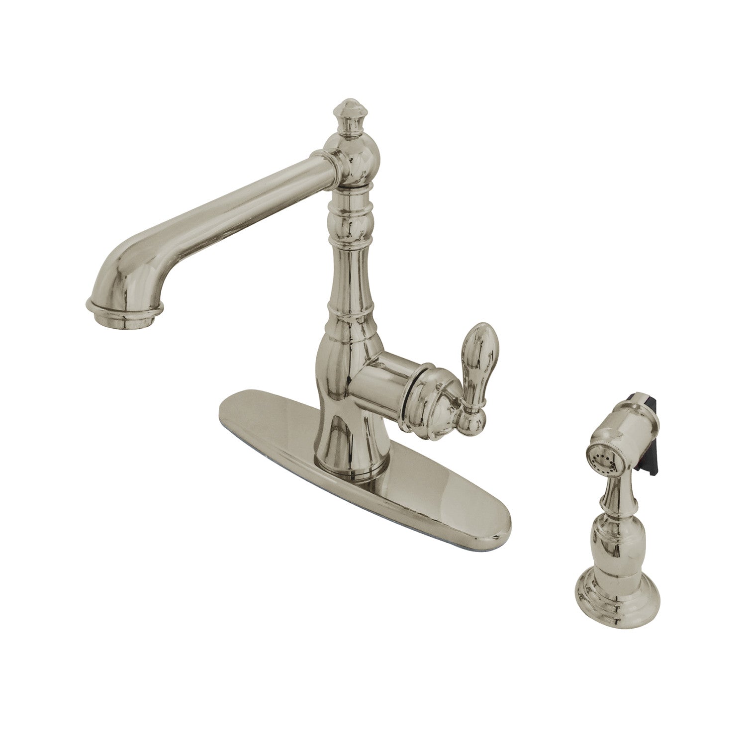 American Classic GSY7208ACLBS Single Handle 2 or 4 Hole Deck Mount Kitchen Faucet with Brass Side Sprayer, Brushed Nickel - Perfect for Modern Kitchens, Dishwashing & Food Prep