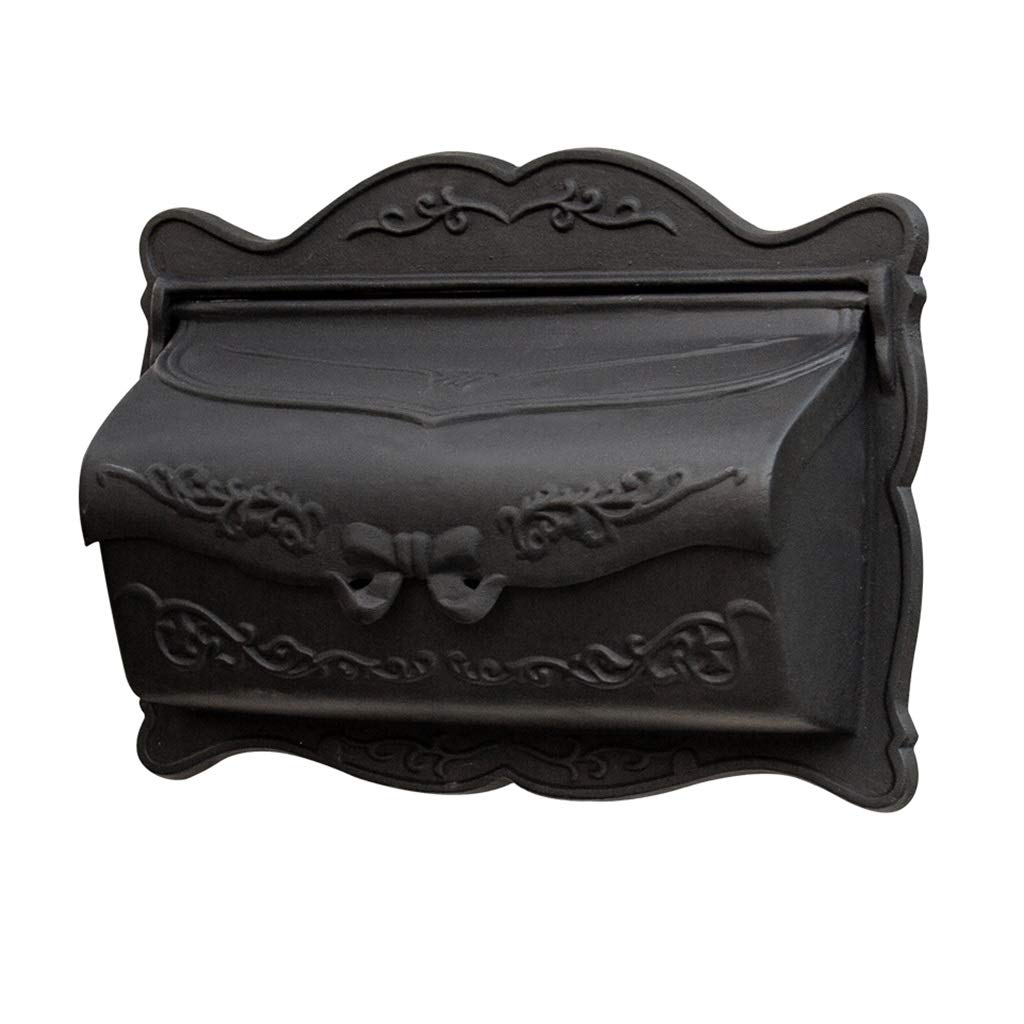 Black Cast Aluminum Outdoor Wall Mount Mailbox - 42.5x32x12cm Villa Style Letter Box with Newspaper Holder | Weatherproof for House, Garden, Apartment & Office Use