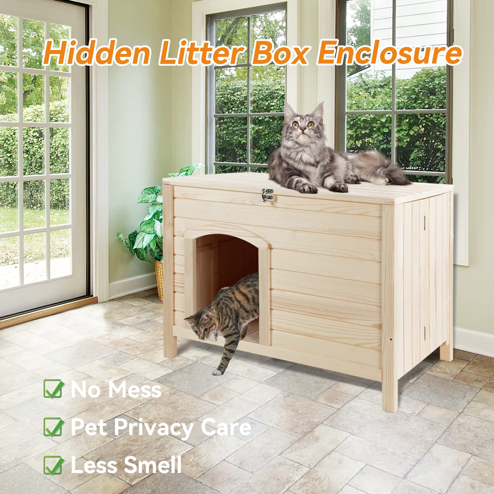 Petsfit Foldable Cat Litter Box Enclosure - No Assembly Required, Hidden Litter Box Furniture for Cats & Dogs, Fits Most Litter Boxes (30