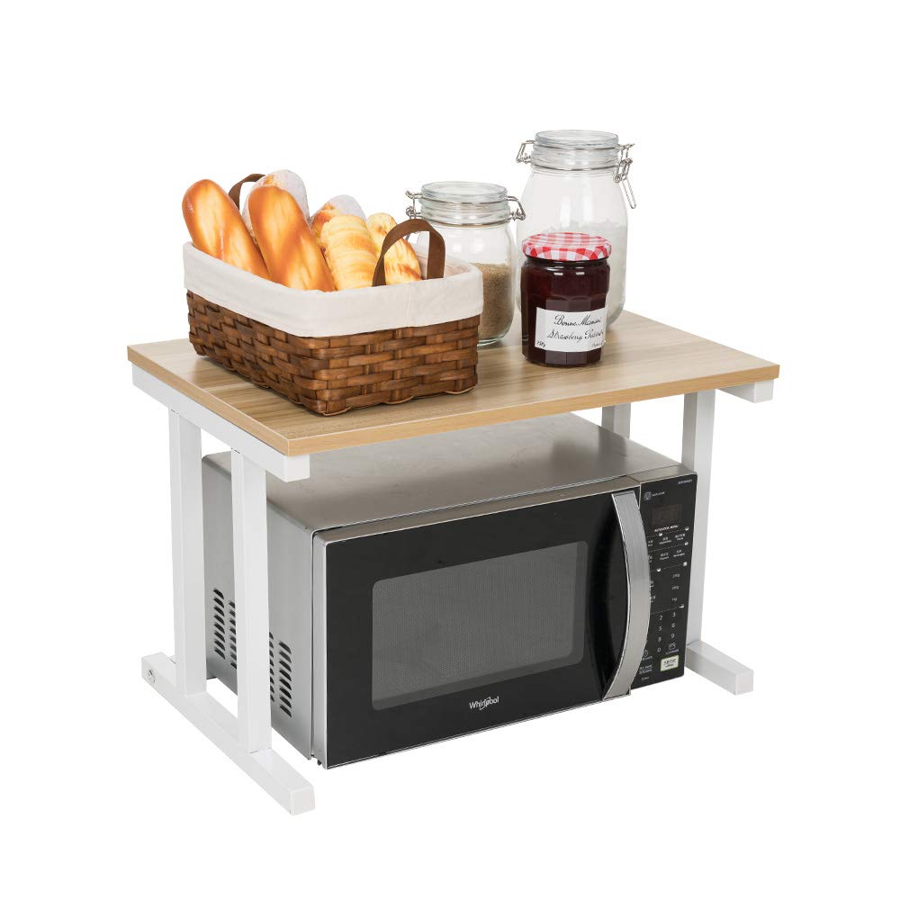 2-Tier Wooden Microwave Oven Rack - Space Saving Kitchen Organizer Shelf for Countertop, Blonde Wood | Perfect for Small Kitchens, Microwave Stand, and Printer Storage on Desks