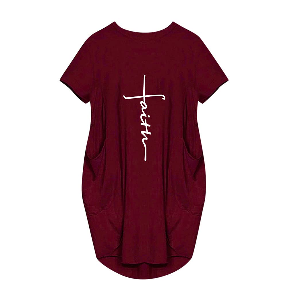 Women's Faith Oversized T-Shirt Dress - Casual Baggy Short Sleeve Midi Dress with Pocket | Perfect for Summer Outfits, Beach Wear & Lounge Comfort